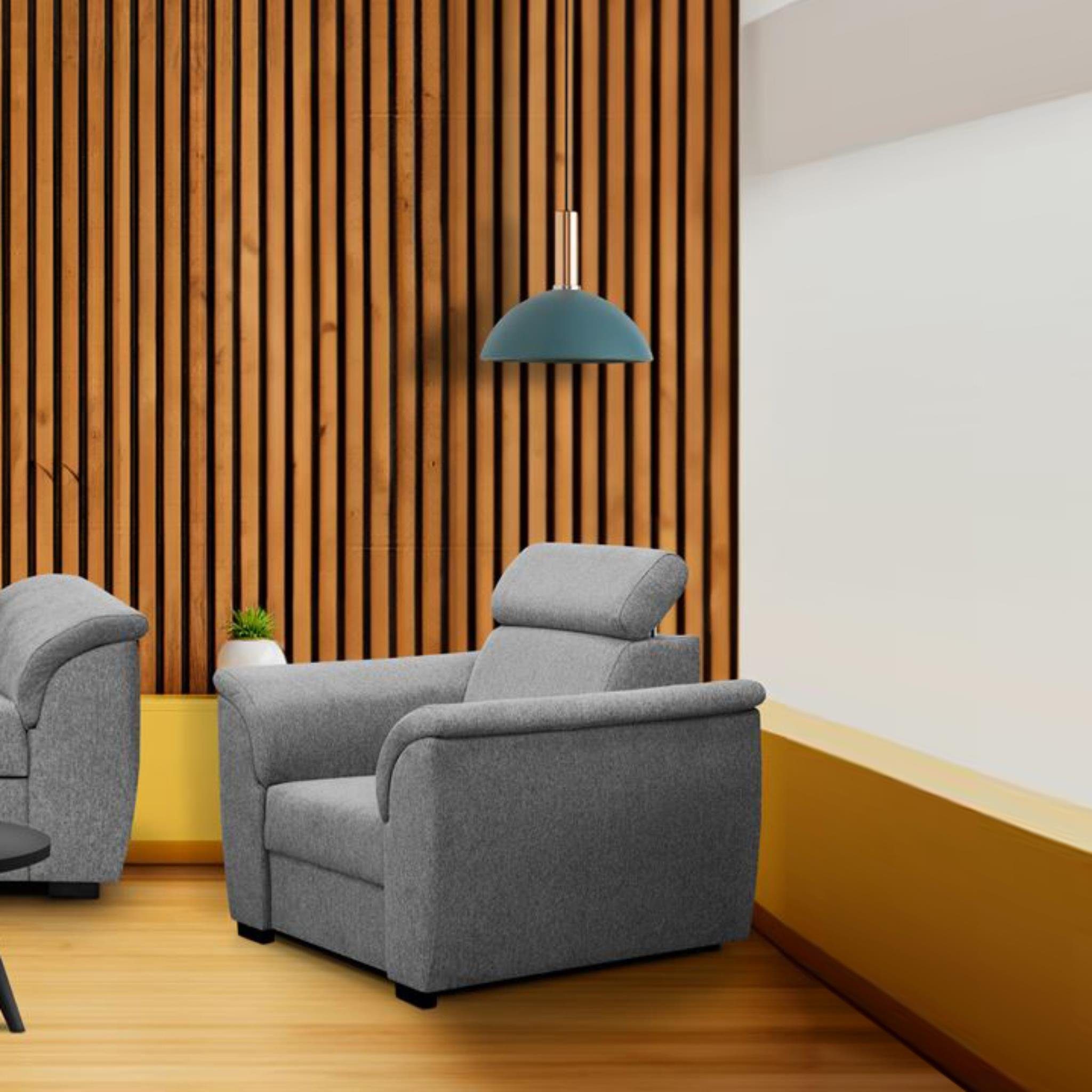 Beautysofa Relaxsessel Madera (modern Lounge Polstersessel mit Wellenfedern), stilvoll Sessel mit verstellbare Kopfstütze Grau (matana 03)