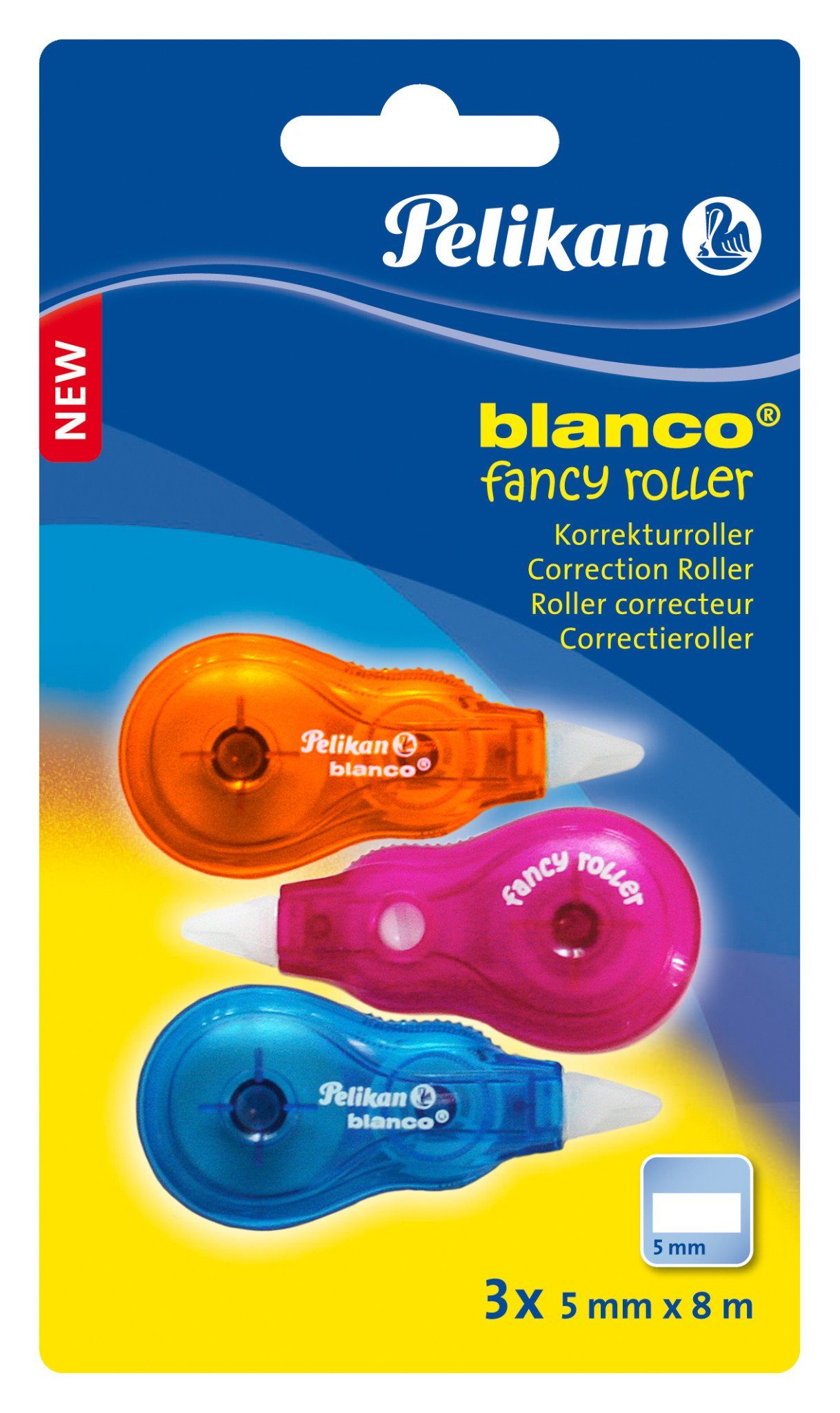 Pelikan Tintenkiller Korrekturroller blanco Fancy Blau/Pink/Orange 3er Set 5 mm Bandbreite
