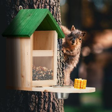 relaxdays Futterspender Eichhörnchen Futterhaus mit Wassernapf