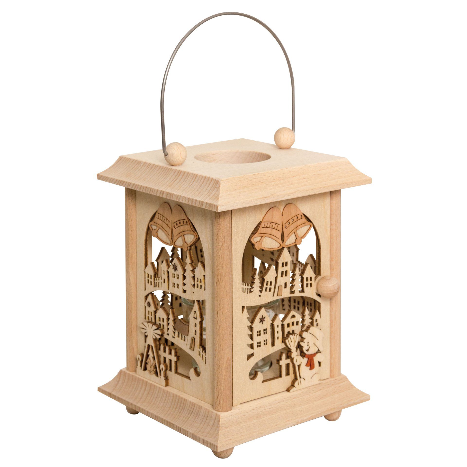 Kuhnert Kerzenlaterne 27057, Winterdorf, hochwertige Tischlaterne aus Holz, Made in Germany