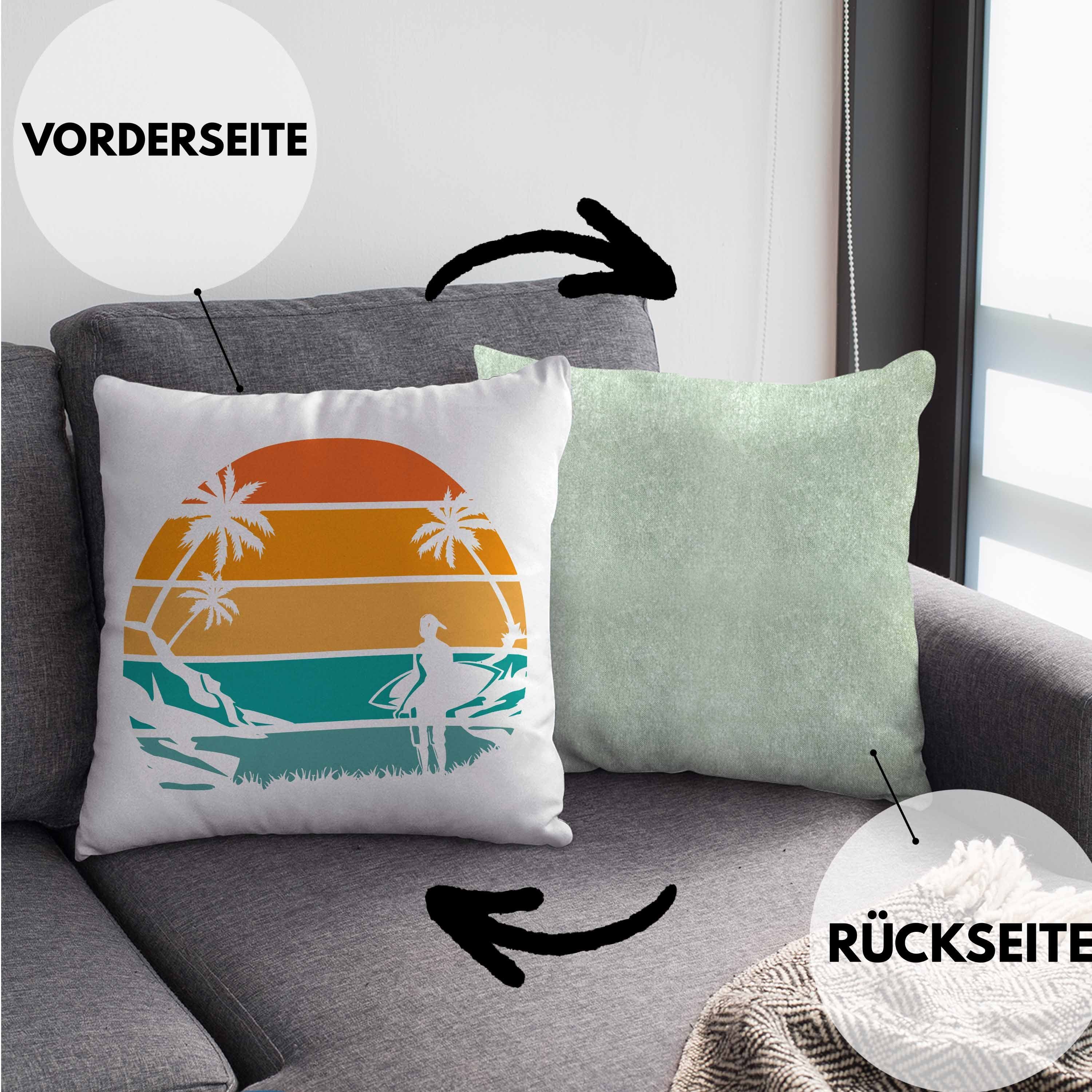 Dekokissen Dekokissen Trendation Kissen Trendation Geschenk für Surfing mit Füllung Retro 40x40 Surfer Grün - Geburtstag Geschenkidee Surfer Look