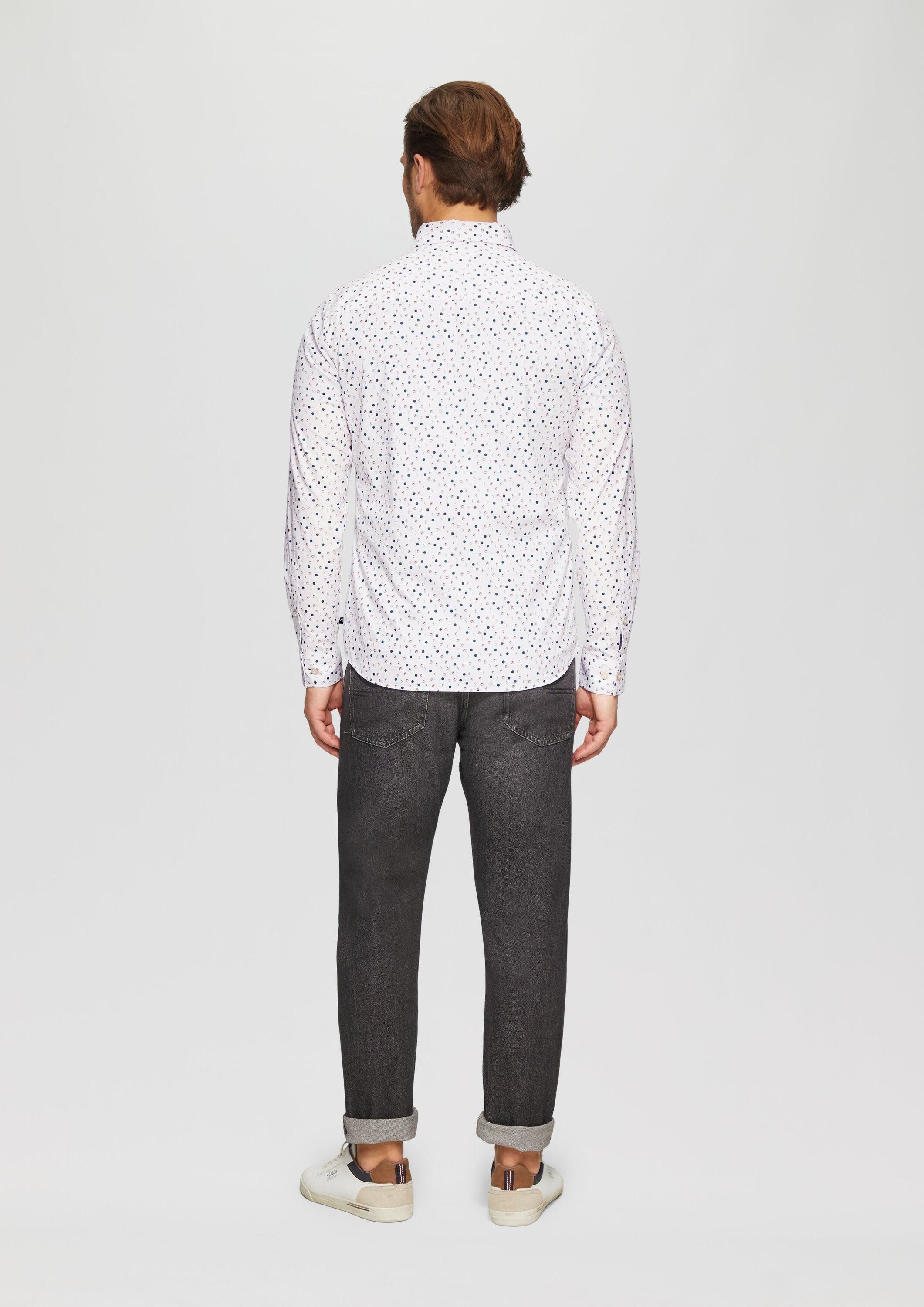 s.Oliver Langarmhemd Hemd Slim Fit: Gemustertes Popeline-Hemd mit Kentkragen