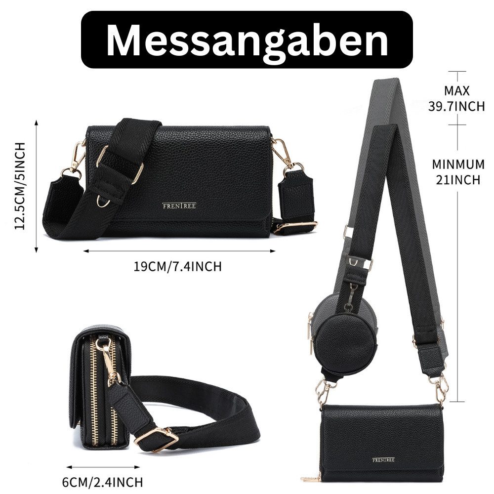 Frentree Umhängetasche Damen 3 in 1 klein Handytasche Geldbörse Crossbody Bag (mit 5 fächern, 4 Karten und rundes Münzfach), Verstellbar Abnehmbar Schultergurt – Bild 4 von 5