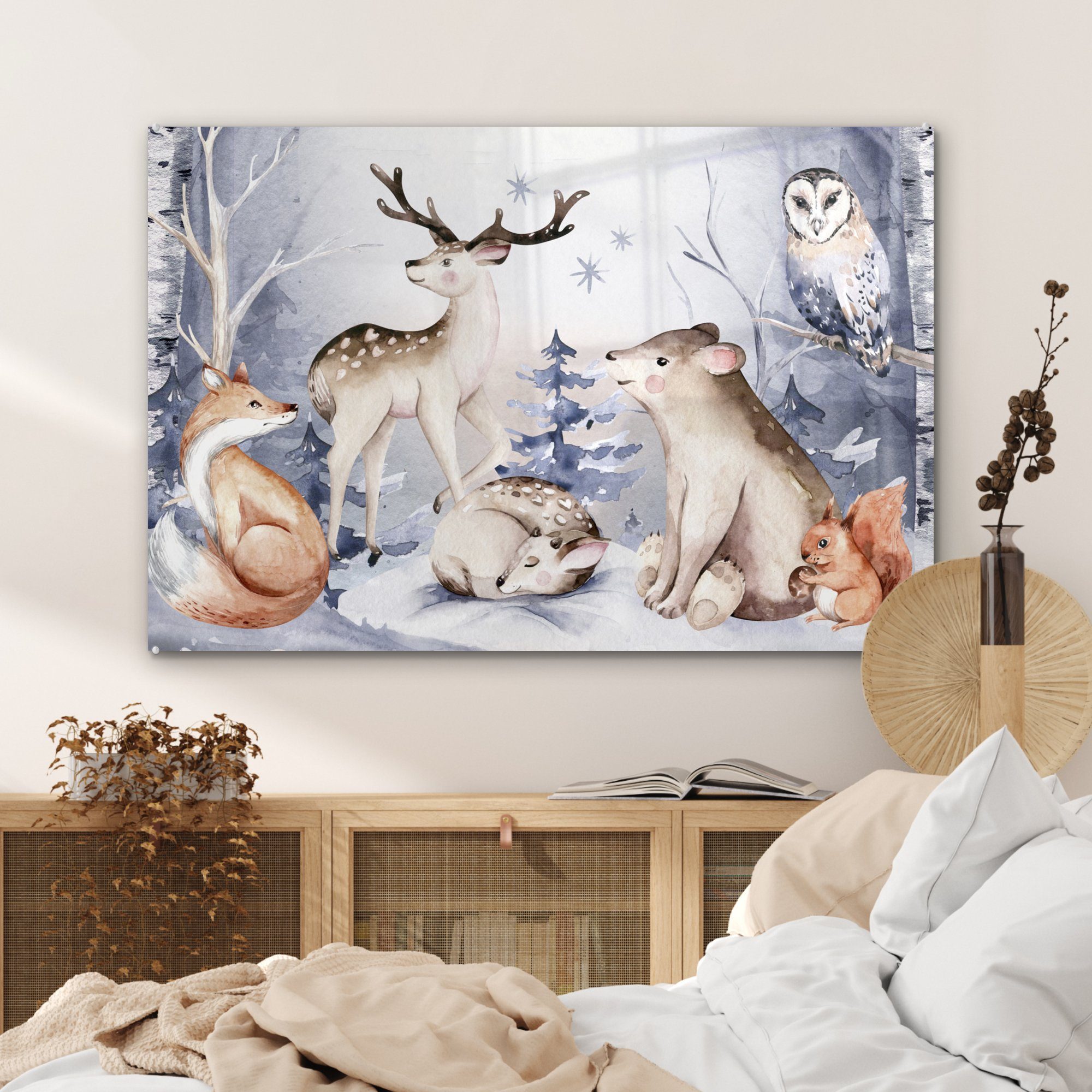 Schlafzimmer - (1 Schnee, Acrylglasbild Acrylglasbilder & Winter Wohnzimmer Tiere MuchoWow St), -