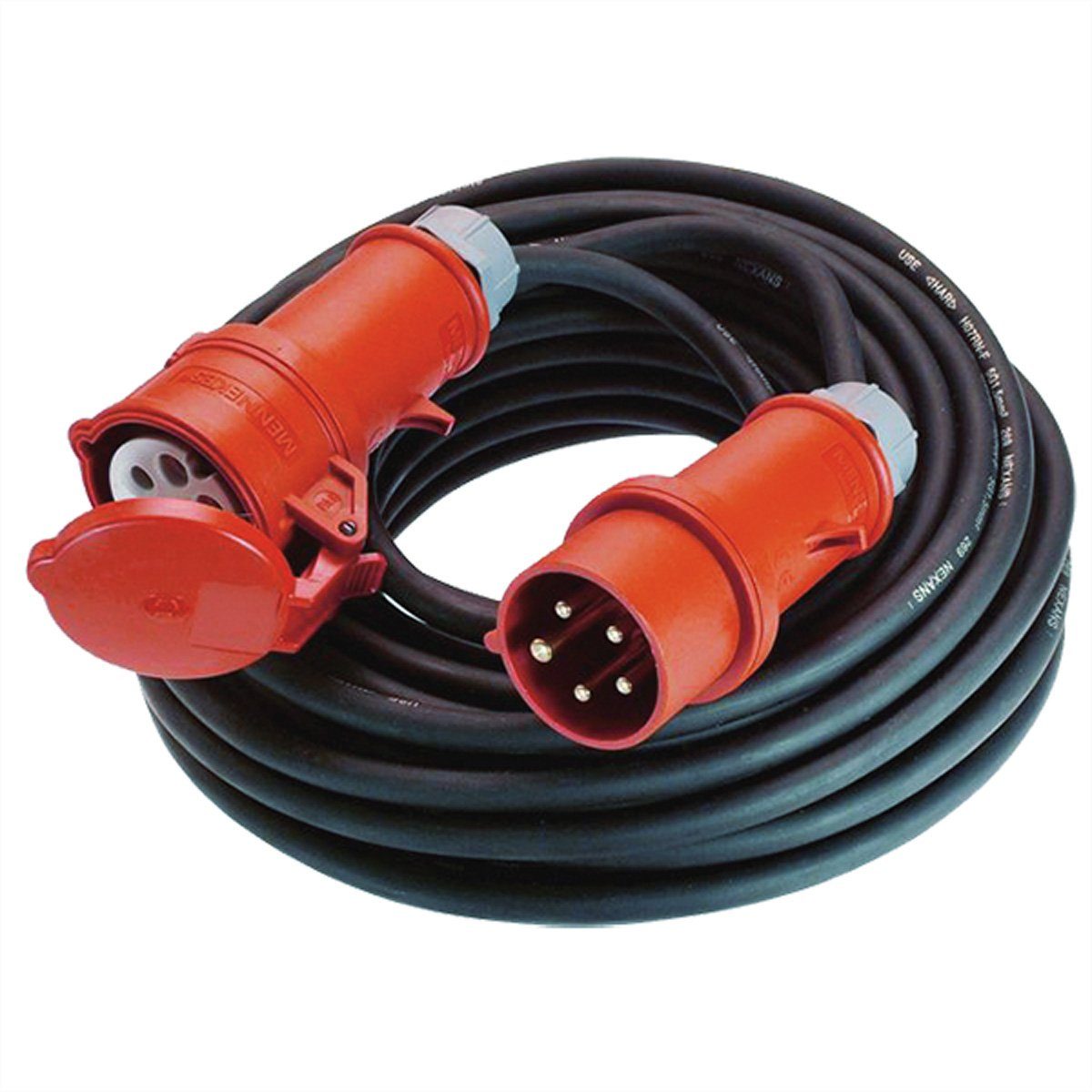 Bachmann Extension 5G1,5mm² schwarz Stromadapter CEE rot 16A 3P+N+PE 400V "Drehstromstecker" Männlich (Stecker) zu CEE rot 16A 3P+N+PE 400V "Drehstromstecker" Weiblich (Buchse), 500.0 cm, H07RN-F CEE 16A rot 400V