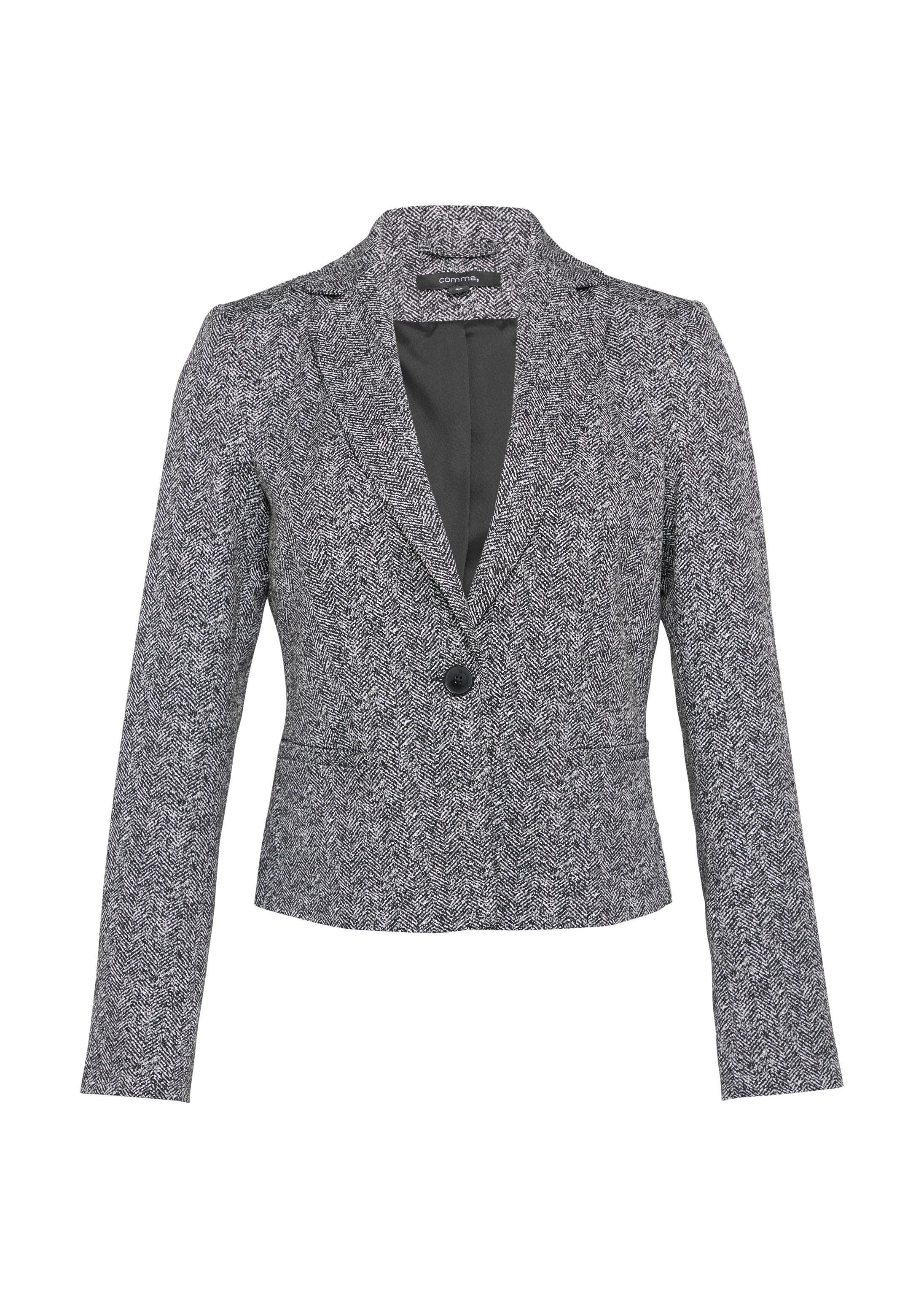 comma Jackenblazer Indoor-Blazer Taillierter Jacquard-Blazer mit Fischgrat-Muster
