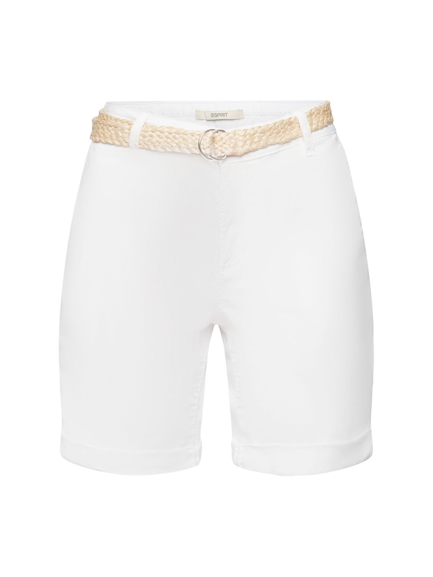 Esprit WHITE Shorts Shorts (1-tlg) mit Raffia-Flechtgürtel
