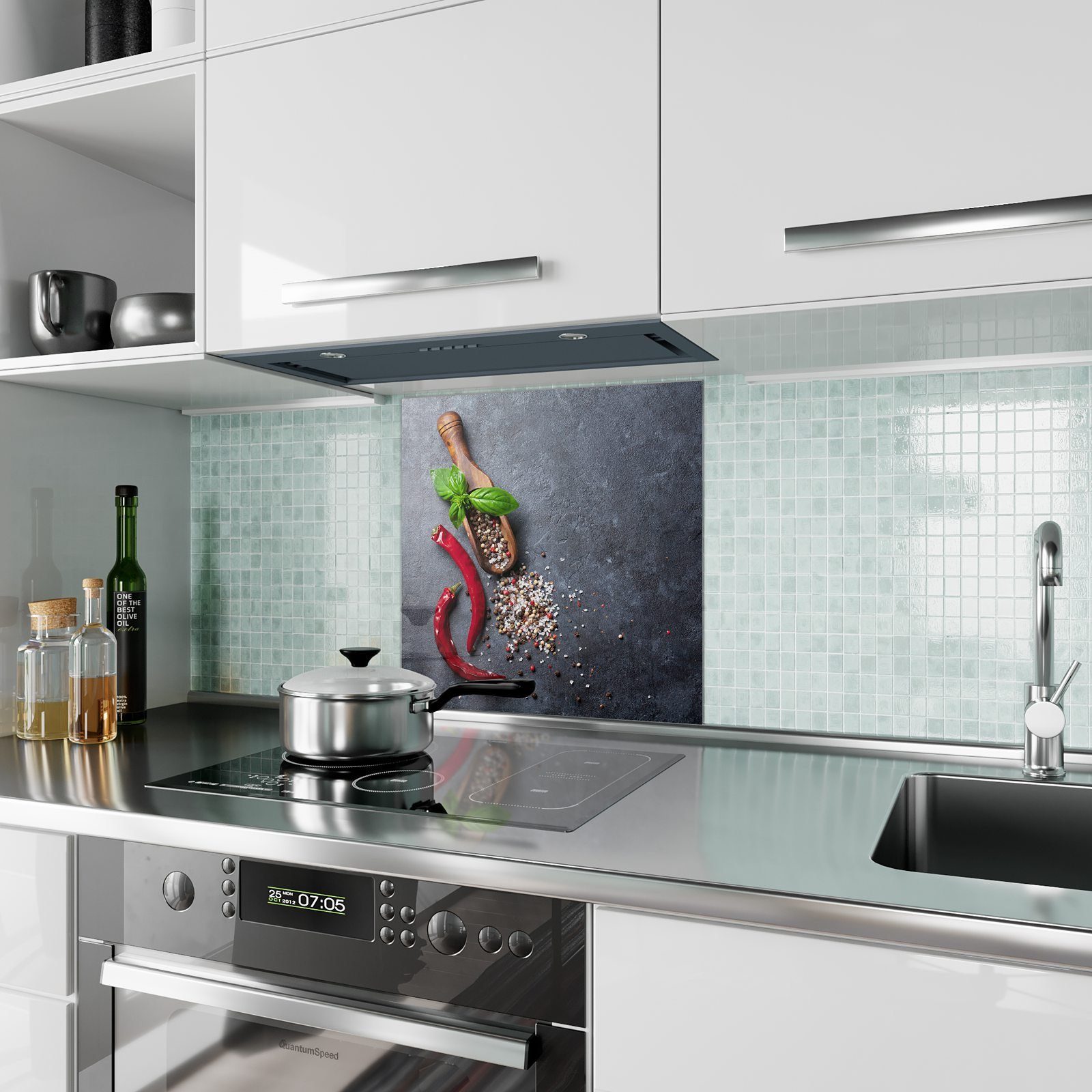 Küchenrückwand Pfeffer und Primedeco Salz mit Küchenrückwand Motiv Glas Spritzschutz