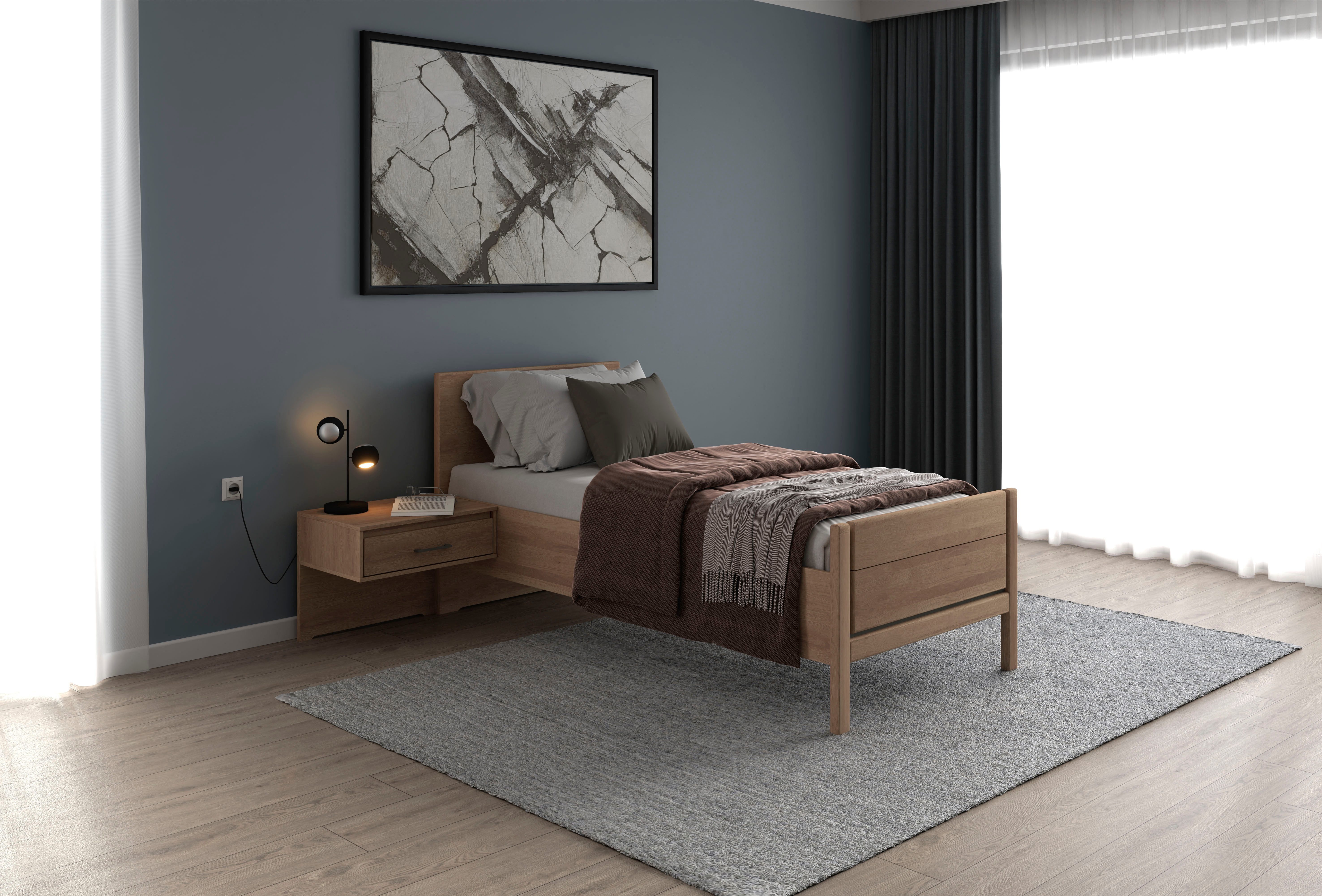 Musterring Holzbett Sorrent, Bettgestell, Bettrahmen, teilmassiv Eiche (MADE IN GERMANY), Eiche teilmassiv, Liegehöhenverstellung, Stollenfußteil