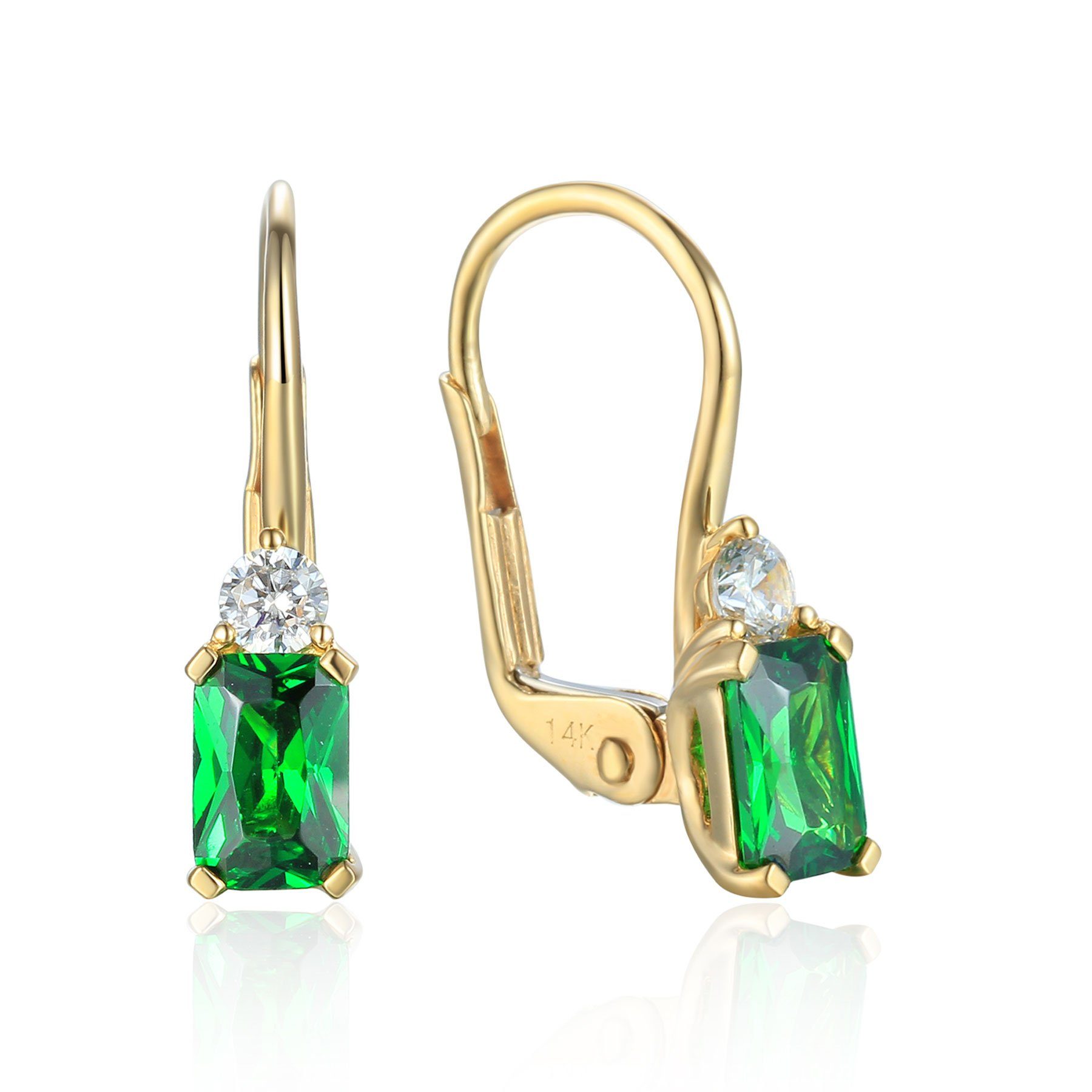 Paar Ohrhänger 585er Gelbgold Ohrringe synth. Smaragd 1,78 ct.