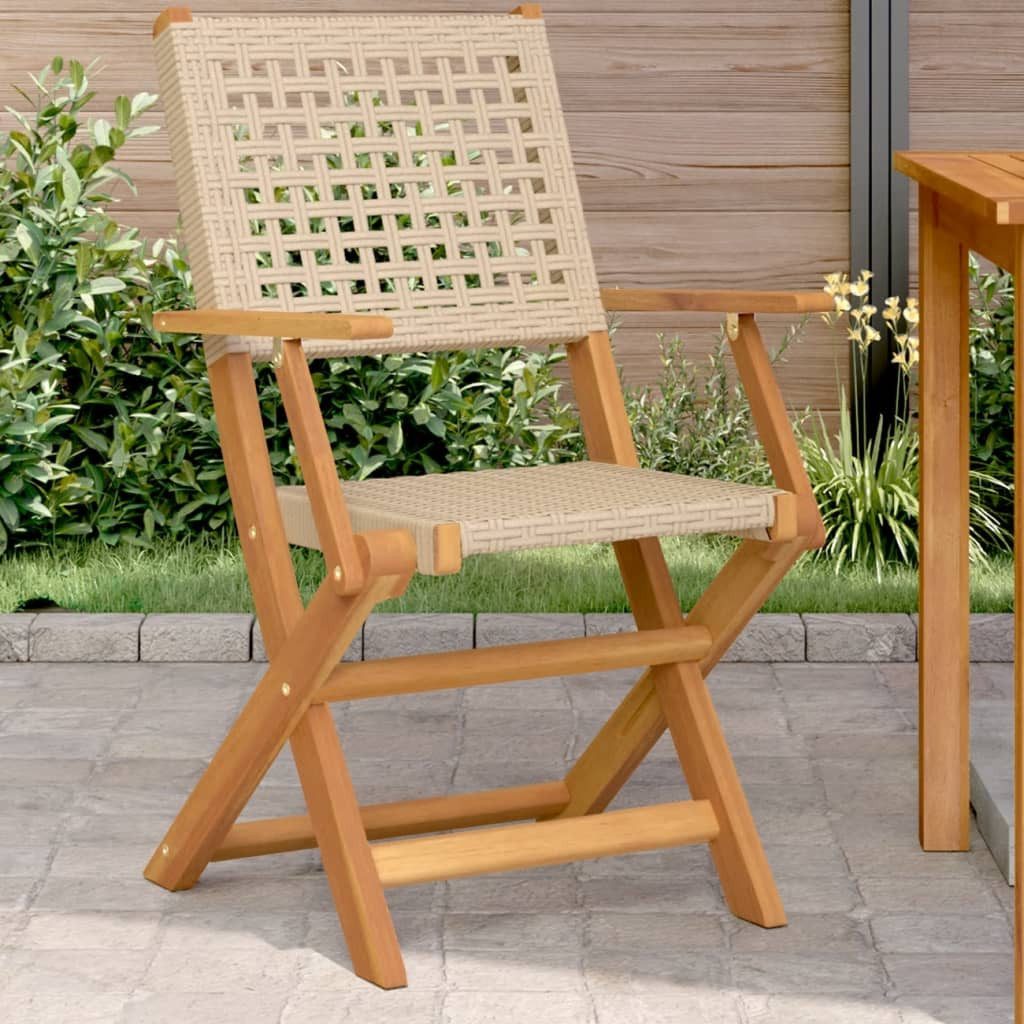 vidaXL Gartenstuhl Gartenstühle 2 Stk. Beige Massivholz und Poly Rattan (2 St)