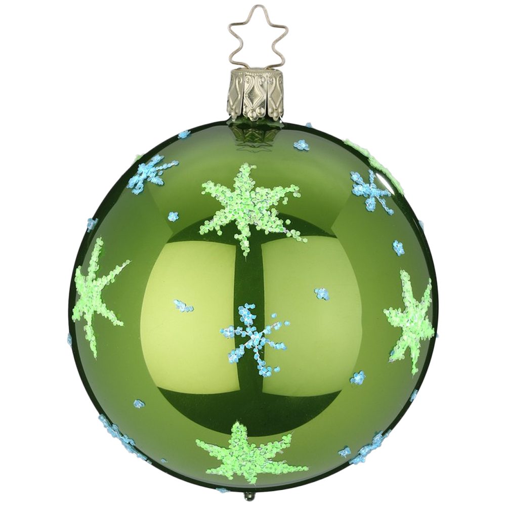 INGE-GLAS® Weihnachtsbaumkugel Anderswelt Sternenhimmel, mintgrün opal Ø8cm (1 St), mundgeblasen, handbemalt und leuchtet im Dunkeln | Weihnachtskugeln
