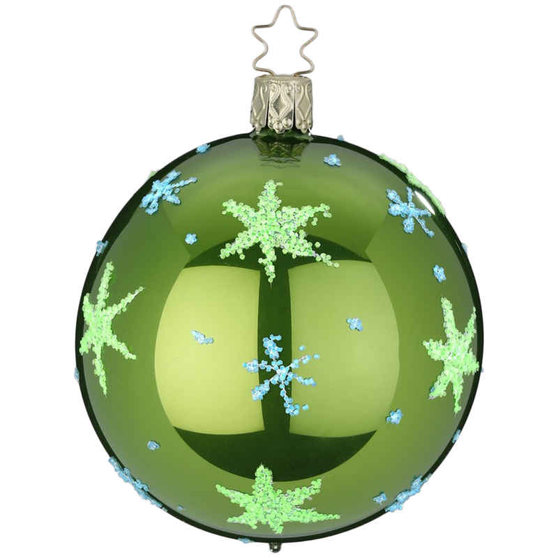 INGE-GLAS® Weihnachtsbaumkugel Anderswelt Sternenhimmel, mintgrün opal Ø8cm (1 St), mundgeblasen, handbemalt und leuchtet im Dunkeln
