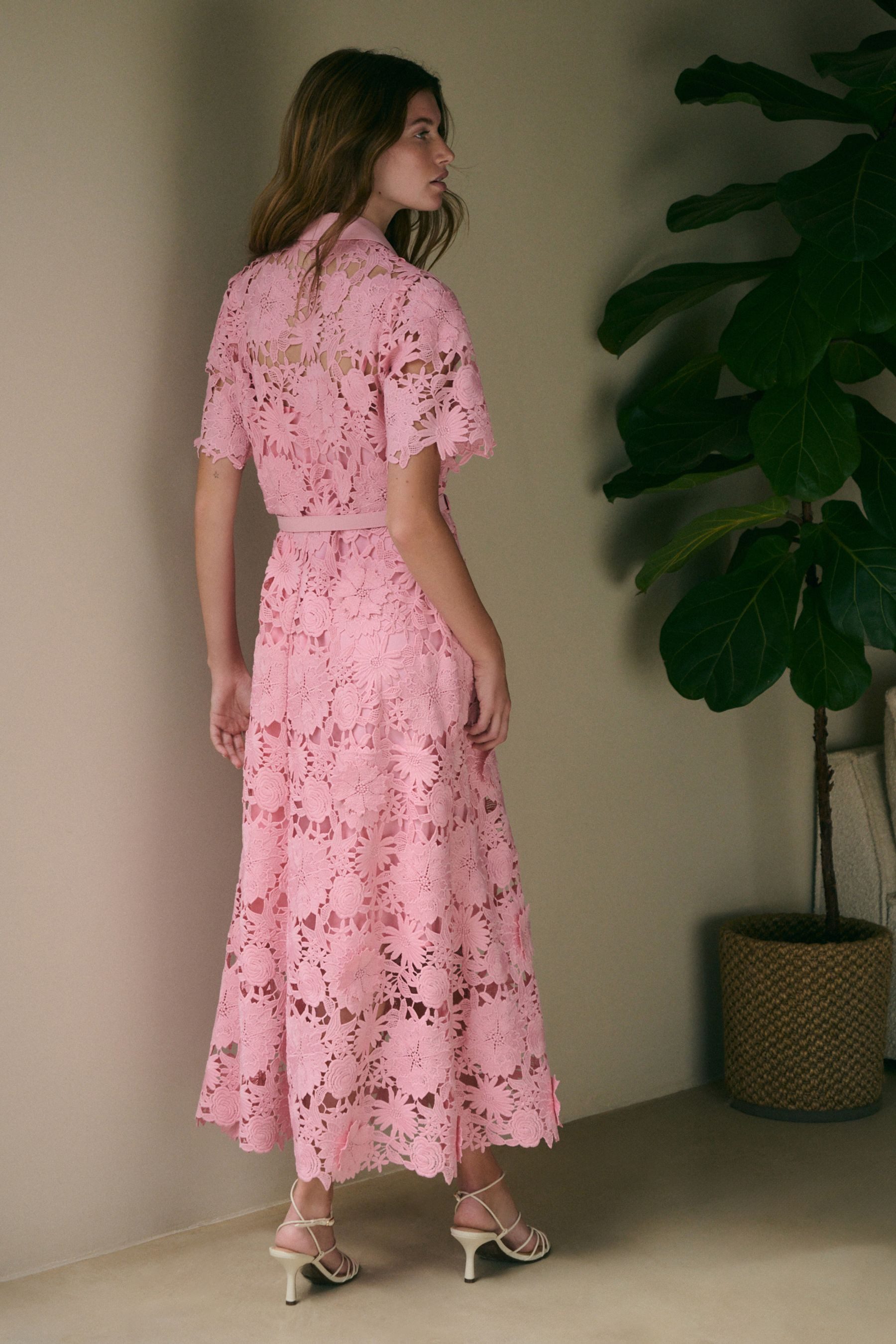 Next Midikleid Festliches Hemdblusenkleid mit Spitze in Midilänge (2-tlg)