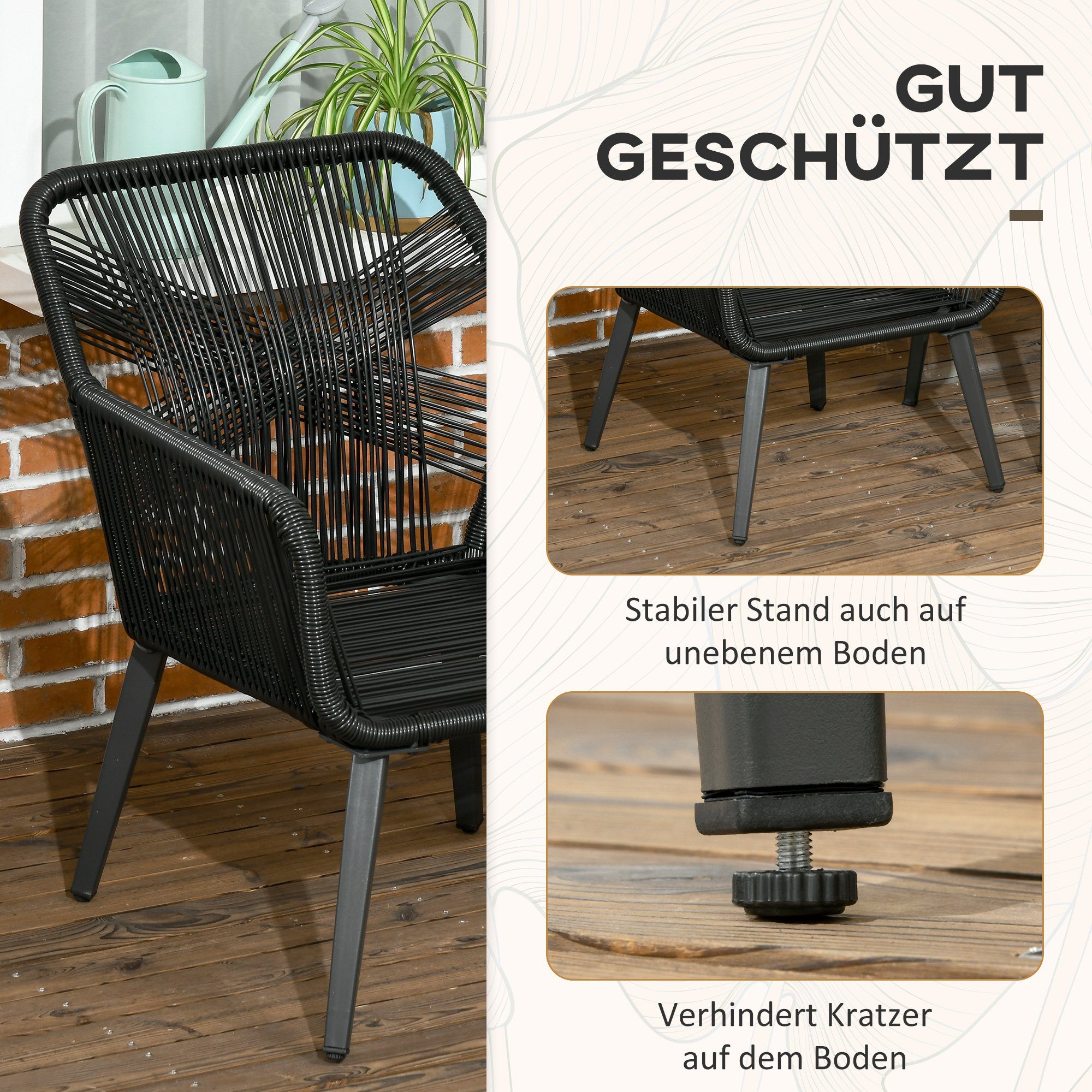 Outsunny 3-tlg., Sitzgruppe 3-teiliges Stühlen Garten-Lounge-Set, (Set, wetterbeständig, 2 Sitzgruppe), mit Tisch