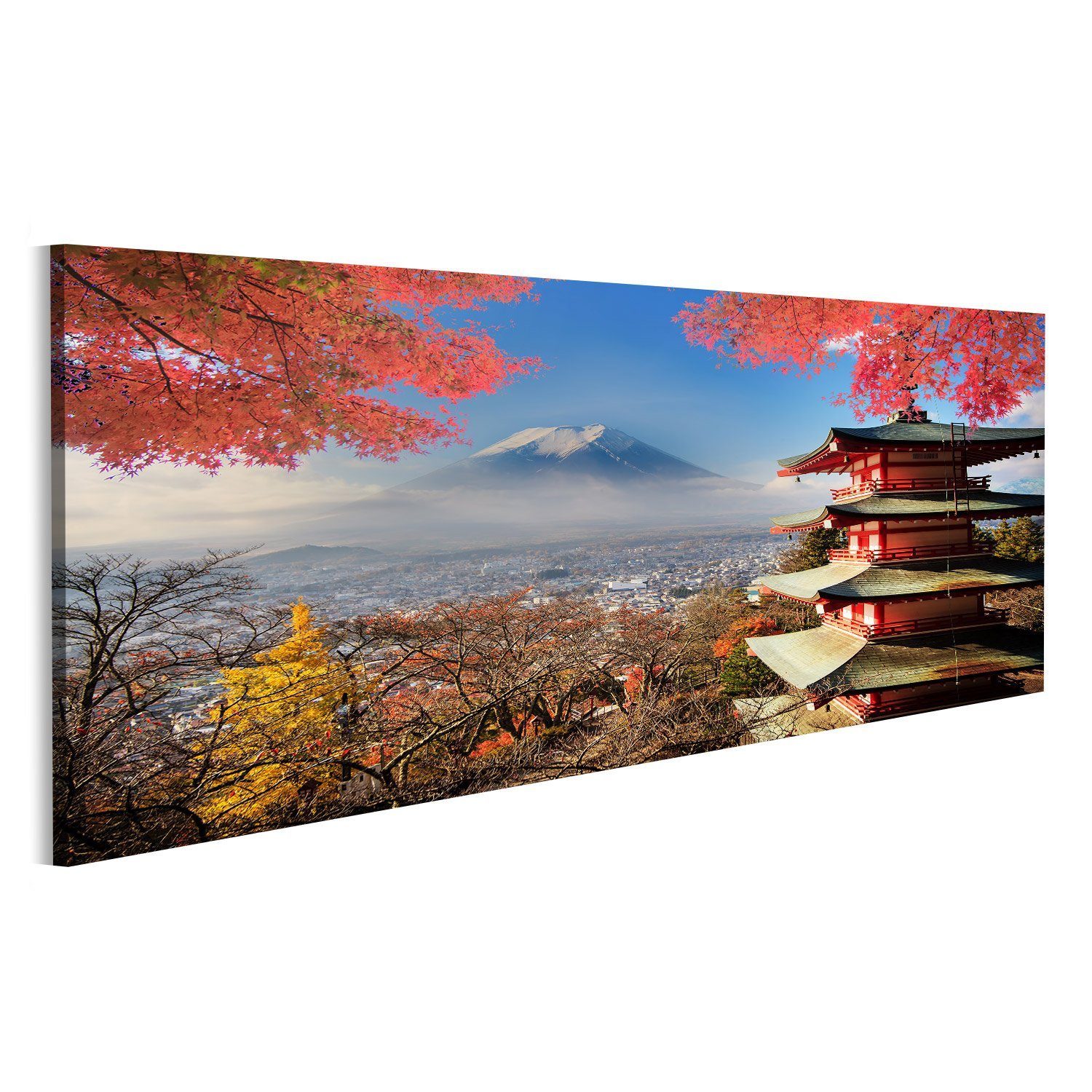 islandburner Leinwandbild Bild auf Leinwand Mt Fuji Mit Farben Fallen In Japan Wandbild Leinwan