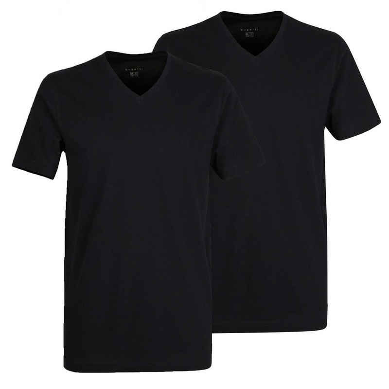 bugatti T-Shirt (2-tlg) V-Ausschnitt, pflegeleicht, 100% Baumwolle im 2er Pack