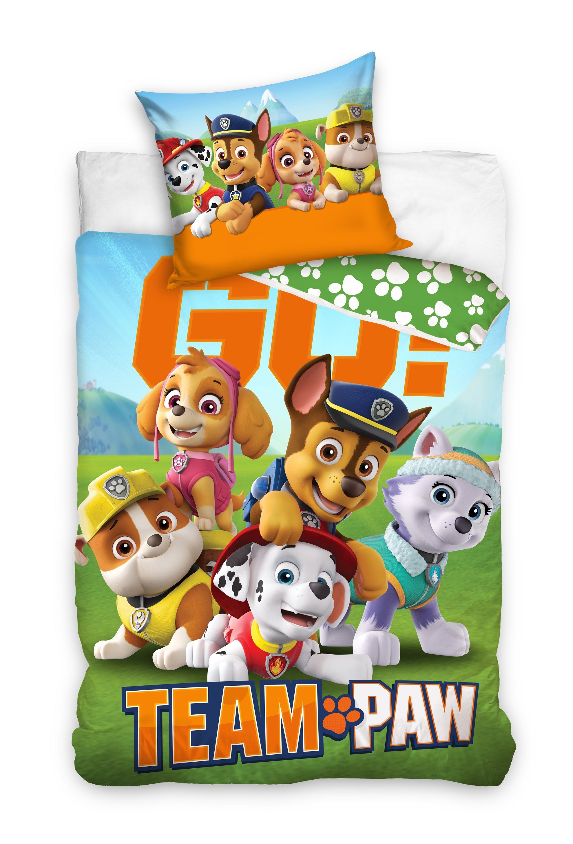 PAW PATROL Kinderbettwäsche TEAM GO, Renforce, 2 teilig, Chase, Marshall and friends