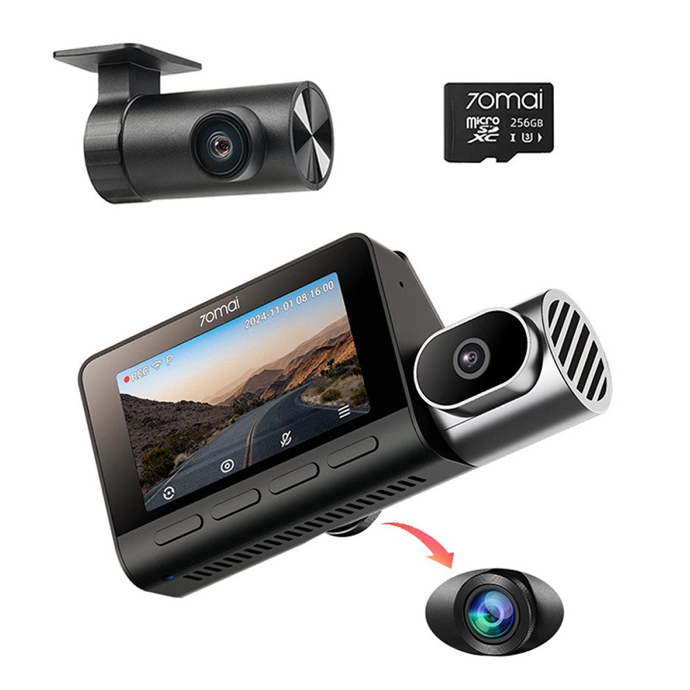 70mai T800-2 3-Kanal 4K + 1080P +1080P Dashcam (4K Ultra HD, Dashcam Auto Vorne Hinten Innen mit 216GB SD Karte, Superkondensator, Super Nachtsicht, G-Sensor, HDR, GPS)
