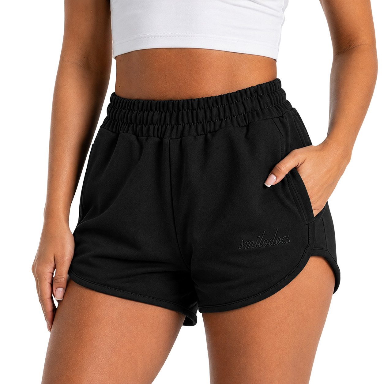 Smilodox Shorts Maruna Damen, kurze Hose, Regular Fit, Baumwolle, für Gym & Sommer Elastischer Tunnelzug, Basic, Baumwollmix, Seitentaschen