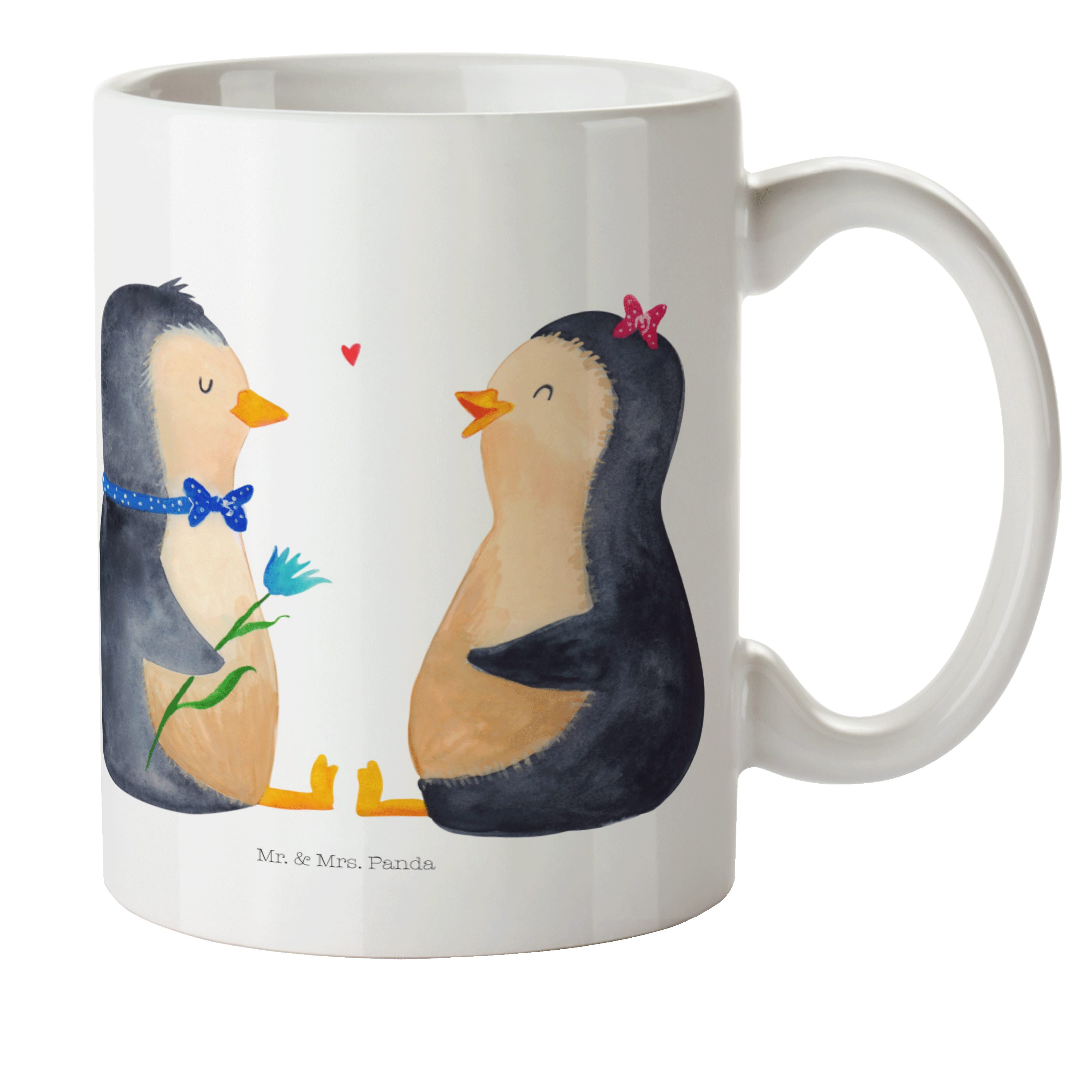 Mr. & Mrs. Panda Kinderbecher Pinguin Pärchen - Weiß - Geschenk, verliebt, Hochzeitstag, Verlobung, Kunststoff | Kindergeschirr