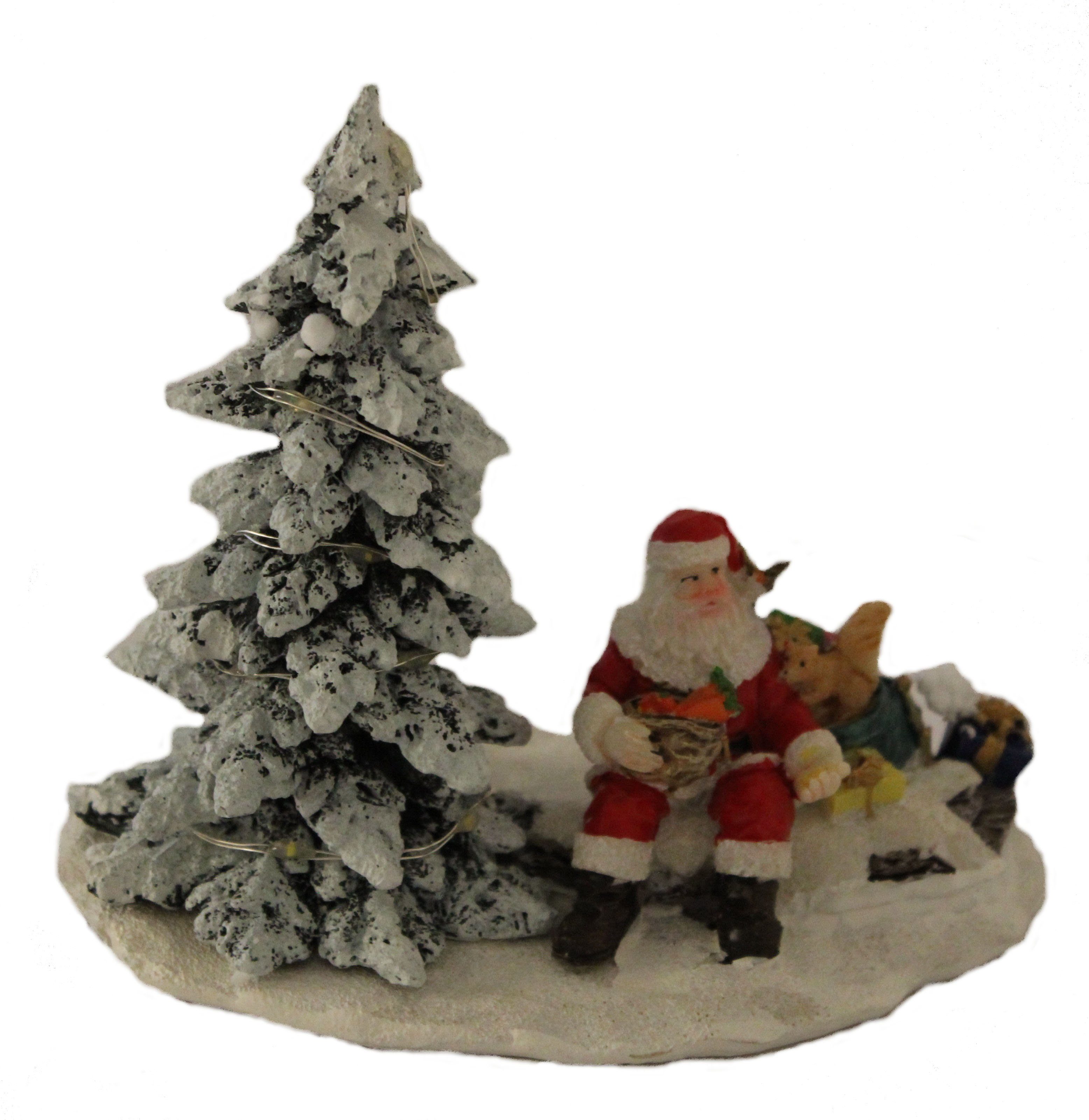 Weihnachtsszene Winterszene mit LED Beleuchtung Nikolaus und Tannenbaum