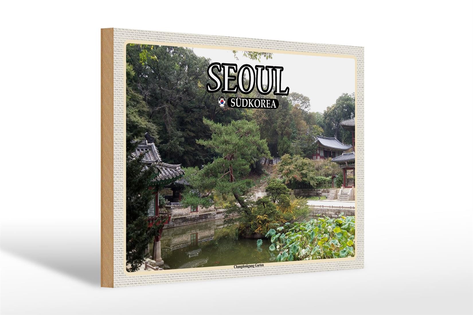 Femer GmbH Holzbild Reise 30x20cm Seoul Südkorea Changdeokgung Garten Deko, (1 St), Glatte Holzfaserplatte (MDF), vorn beschichtet