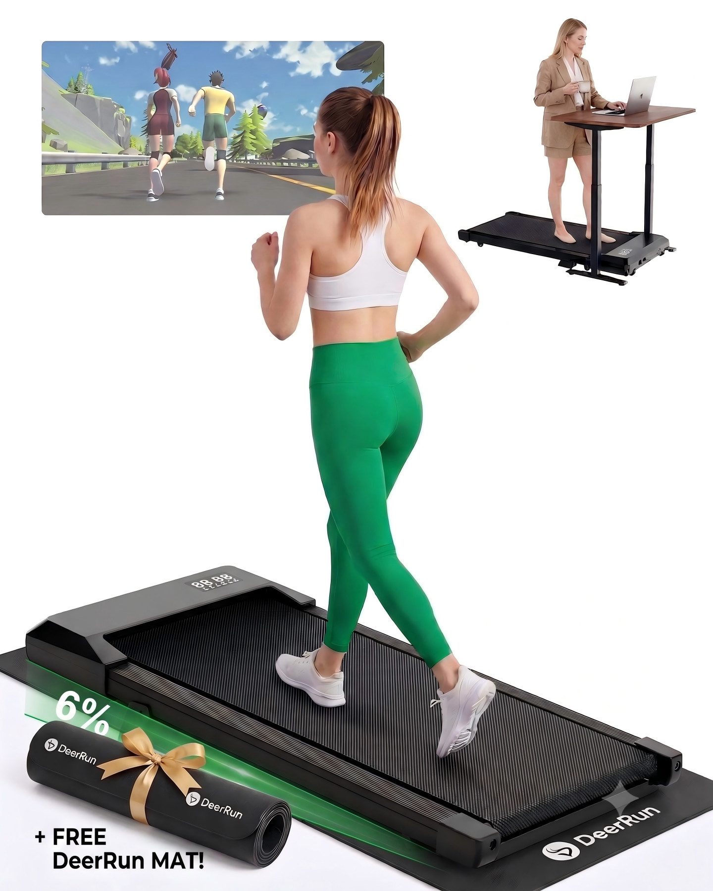 DEERRUN Laufband Deerrun Walking Pad mit Steigung Laufband für Zuhause & Büro 136 KG
