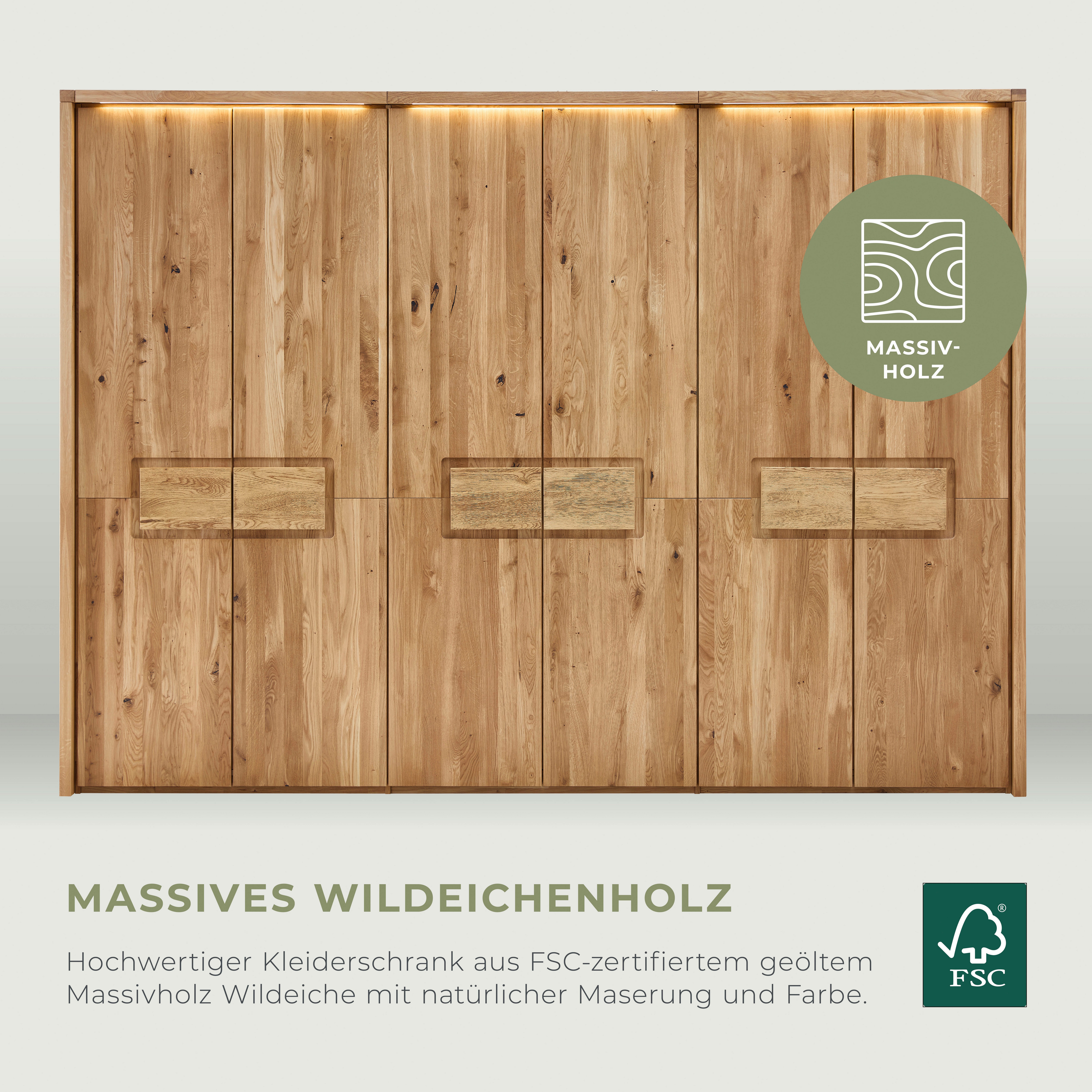 Home affaire Kleiderschrank Ambroise aus Wildeiche, erhältlich in verschiedenen Breiten Massivholz-Kleiderschrank, im 50 cm Raster planbar