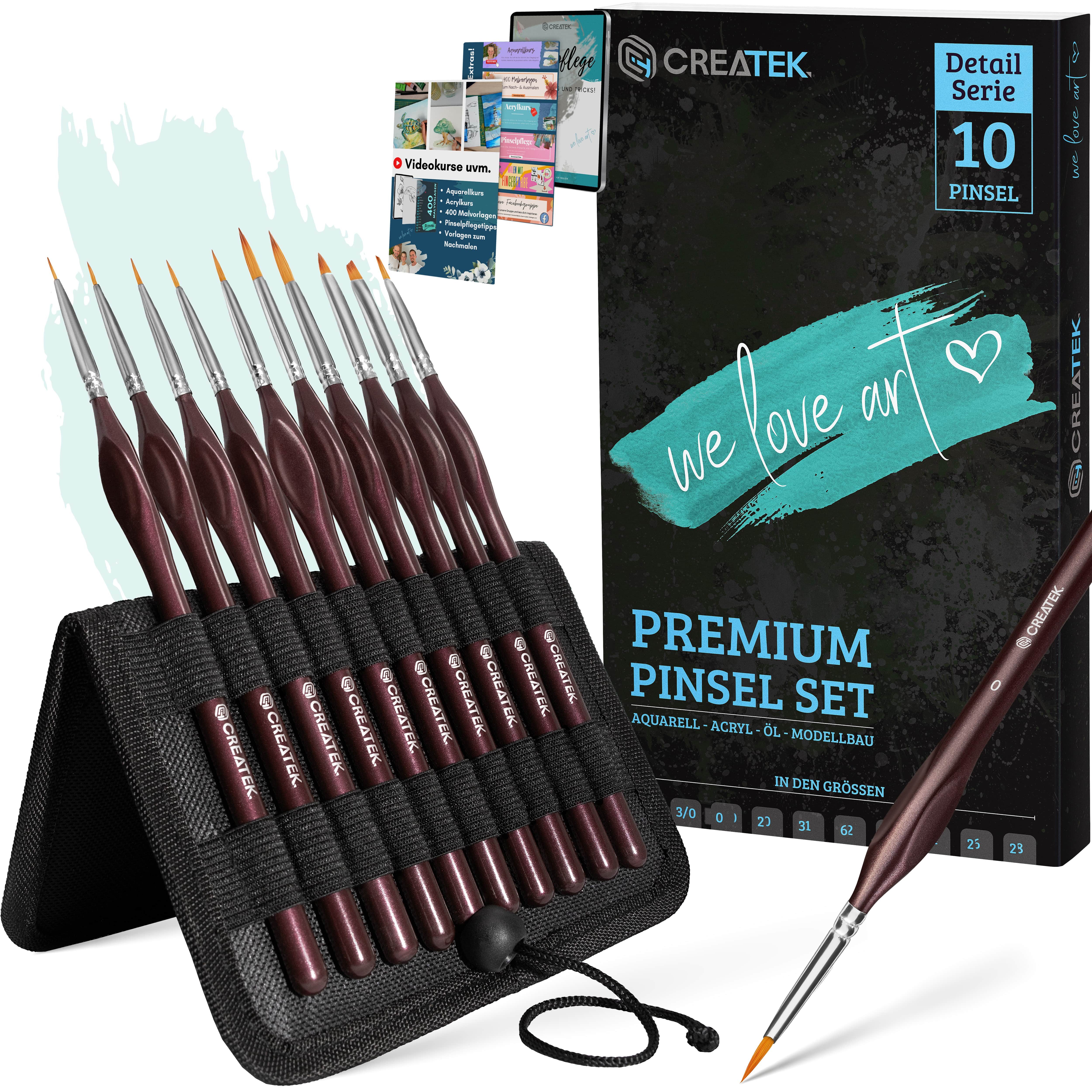 CreaTek Malpinsel CreaTek Premium Pinsel Set inkl. Aufsteller - 10 hochwertige Pinsel, (10 St)