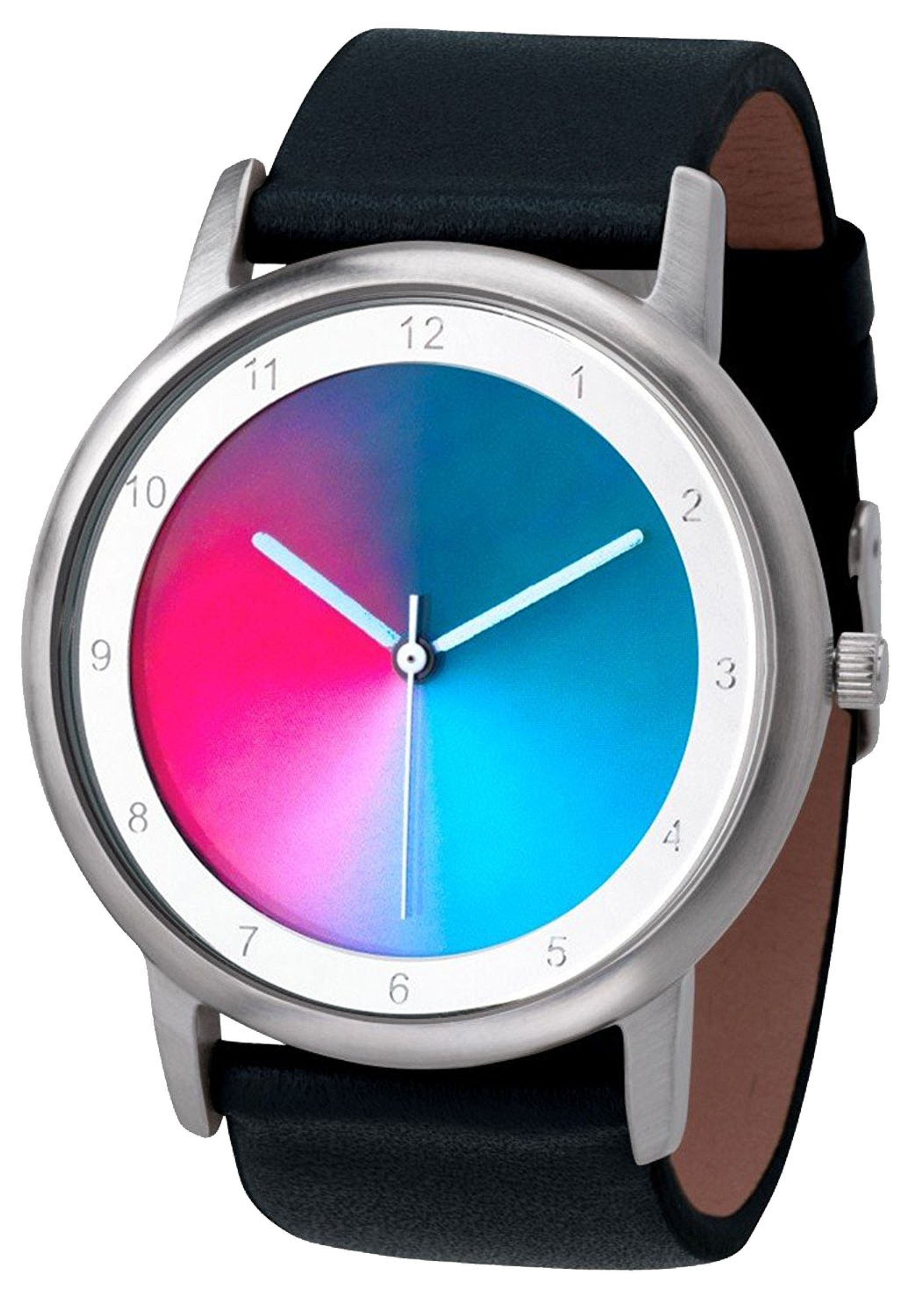 schwarzes Avantgardia Leder gamma Rainbow Quarzuhr Watch