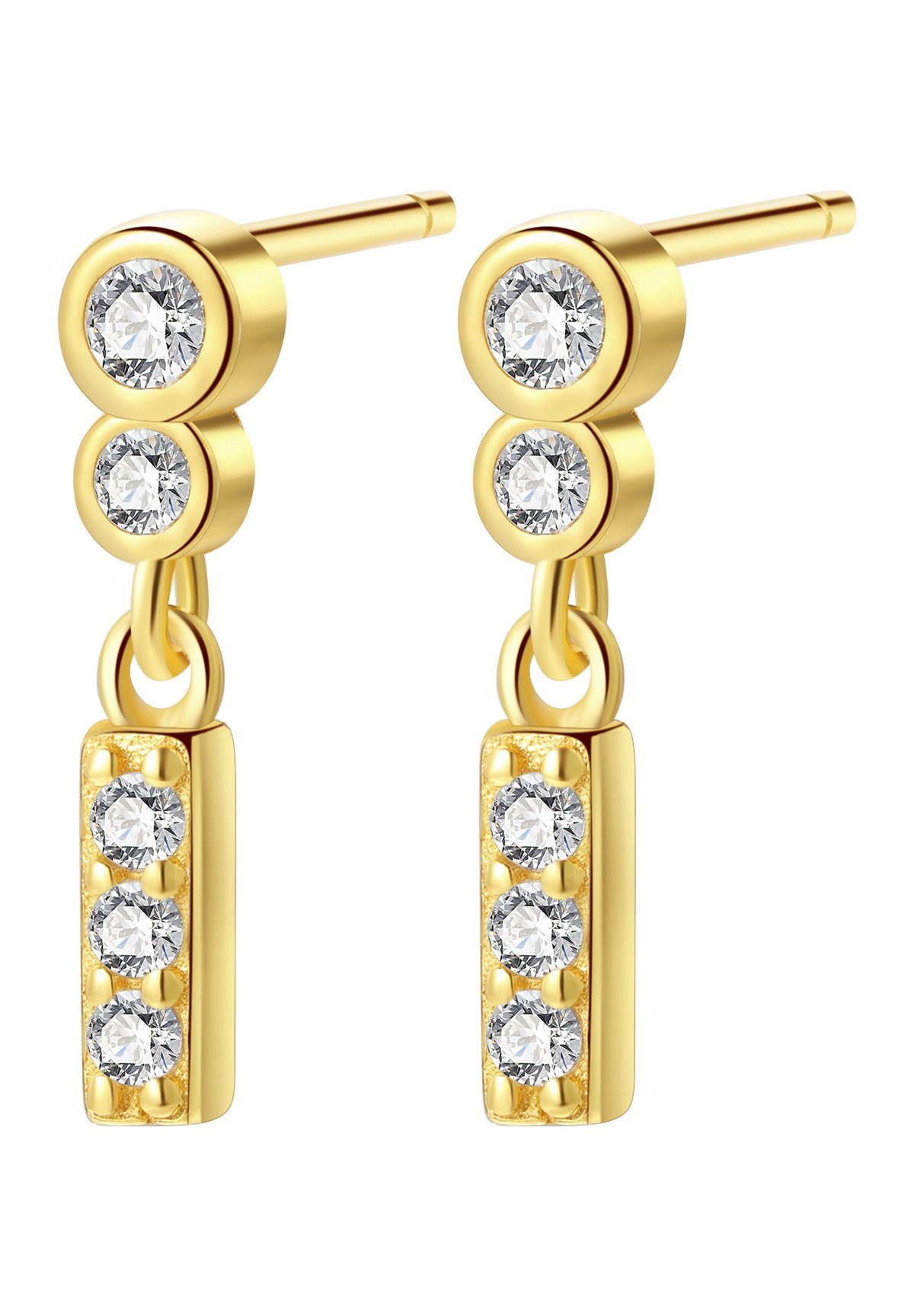Hey Happiness Paar Ohrhänger Silber 925 Ohrringe Stab Zirkonia klein, 18K vergoldet, 925 Silber Ohrringe Damen Geo Kristalle, Brautschmuck