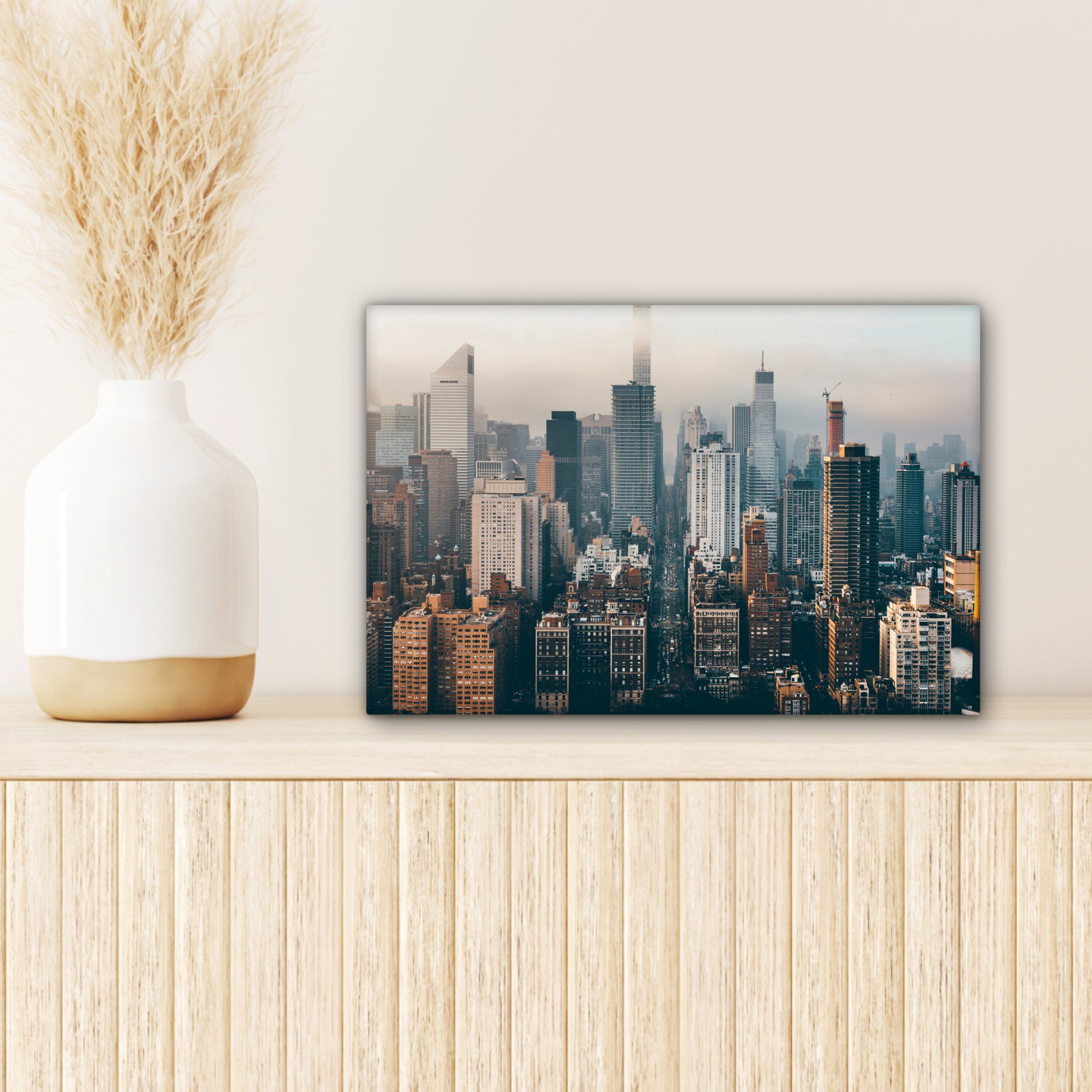 Leinwandbild Skyline 30x20 Amerika, York New Wandbild St), (1 - Wanddeko, Aufhängefertig, - Leinwandbilder, cm OneMillionCanvasses®