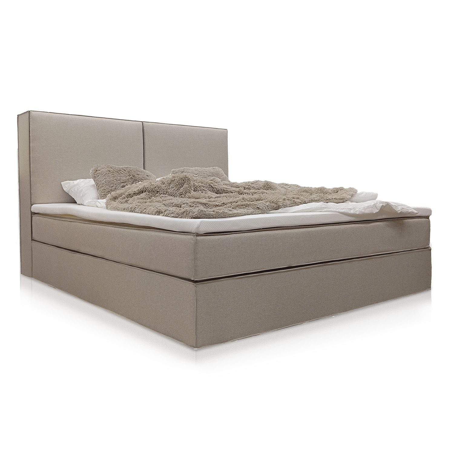 Juskys Boxspringbett Detroit, inklusive Topper, angenehme Einstiegshöhe, Chenille Stoff