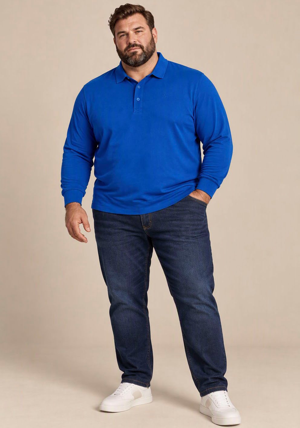 Man's World Plus Poloshirt auch in Grosse Größen bis Gr. 7XL Bauch-Fit mit Langarm, klassischer Polokragen, mit Knopfleiste am Ausschnitt – Bild 5 von 5