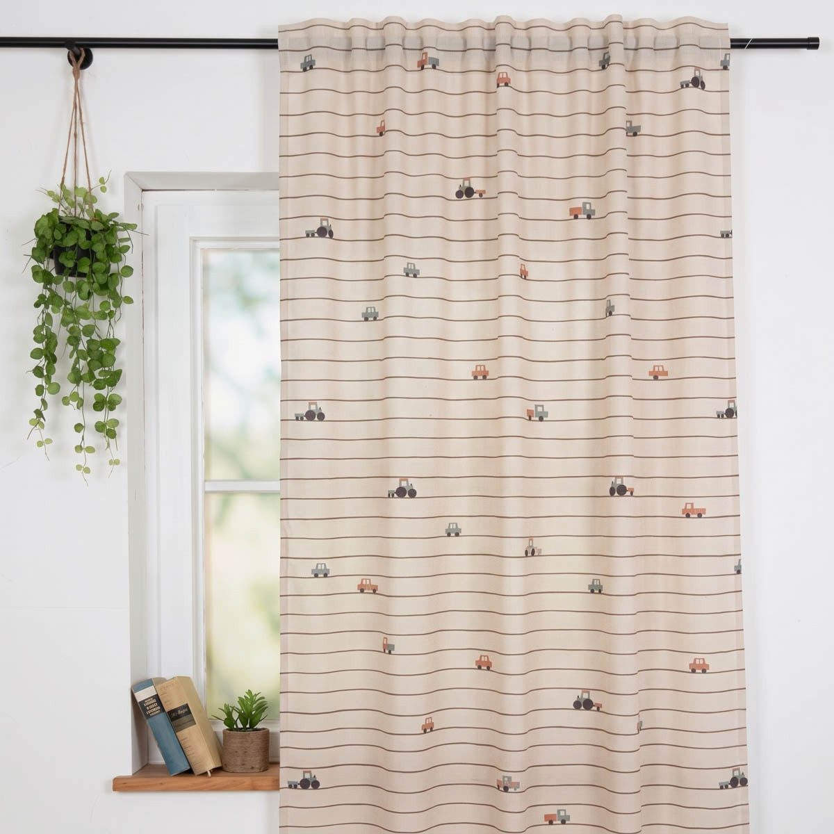 SCHÖNER LEBEN. Vorhang Vorhang Leinenlook Fahrzeuge Streifen natur bunt 245x130cm, Smokband, blickdicht, Baumwolle, aus recyceltem Material