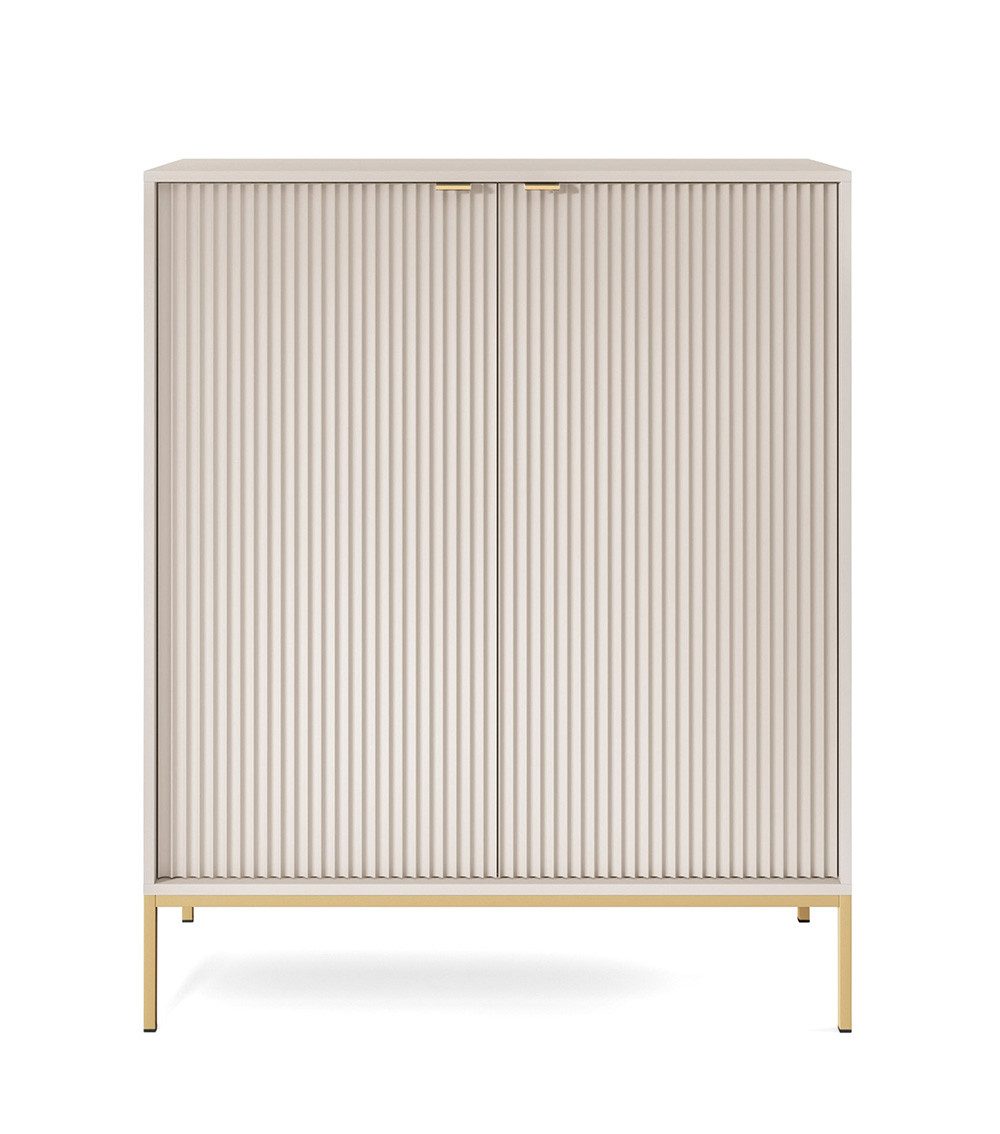 Feldmann-Wohnen Kommode Nova (2 Türen, 4 Holzböden, 1 St., Riffel-Optik Front, goldfarbene Metallgriffe, ABS-Kanten), 104x39x125cm Kaschmir 2-türig MDF