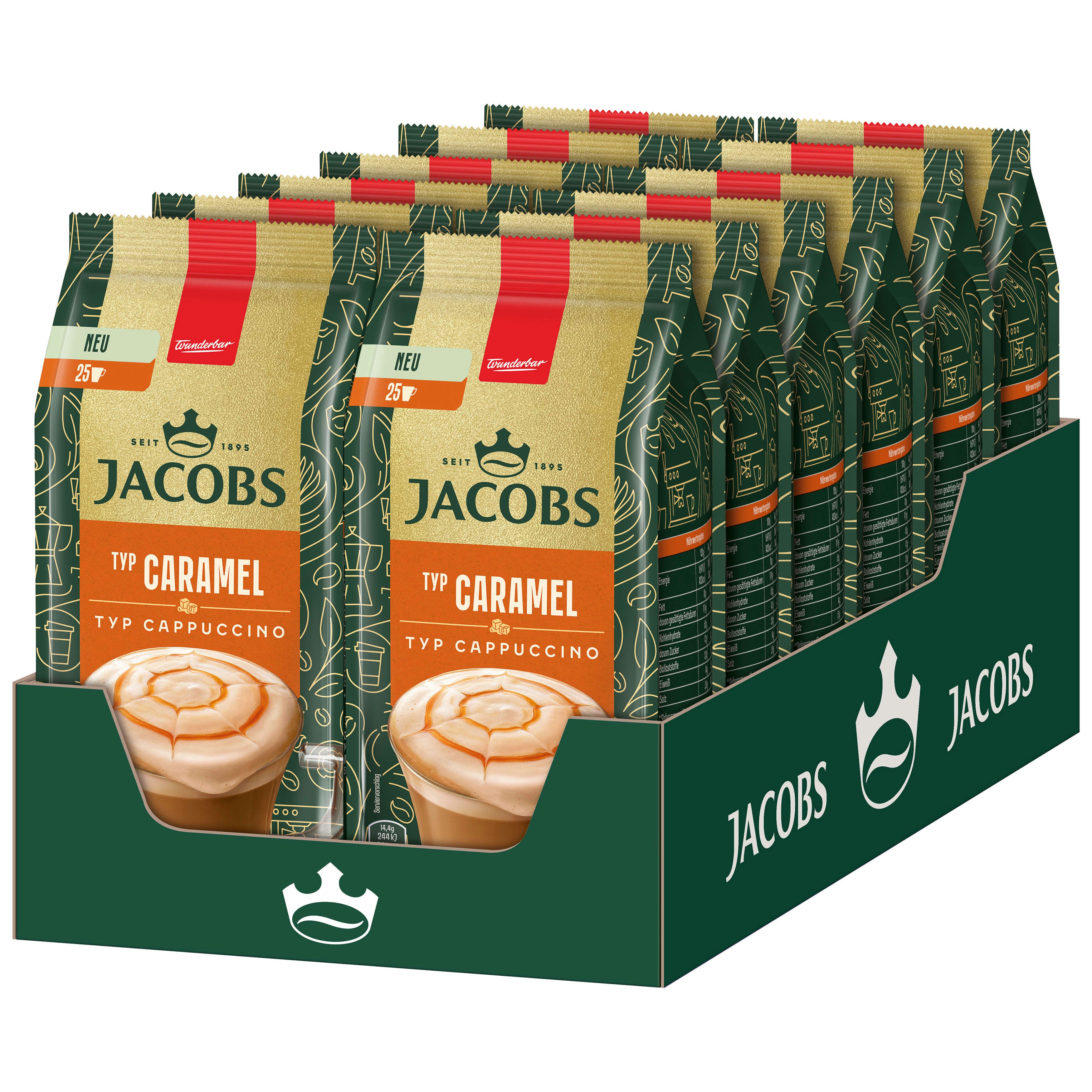 JACOBS Kaffee Löskaffee TYP CARAMEL CAPPUCCINO Karamell Geschmack 12 x 360g Beutel, (Packung, 12er Pack)