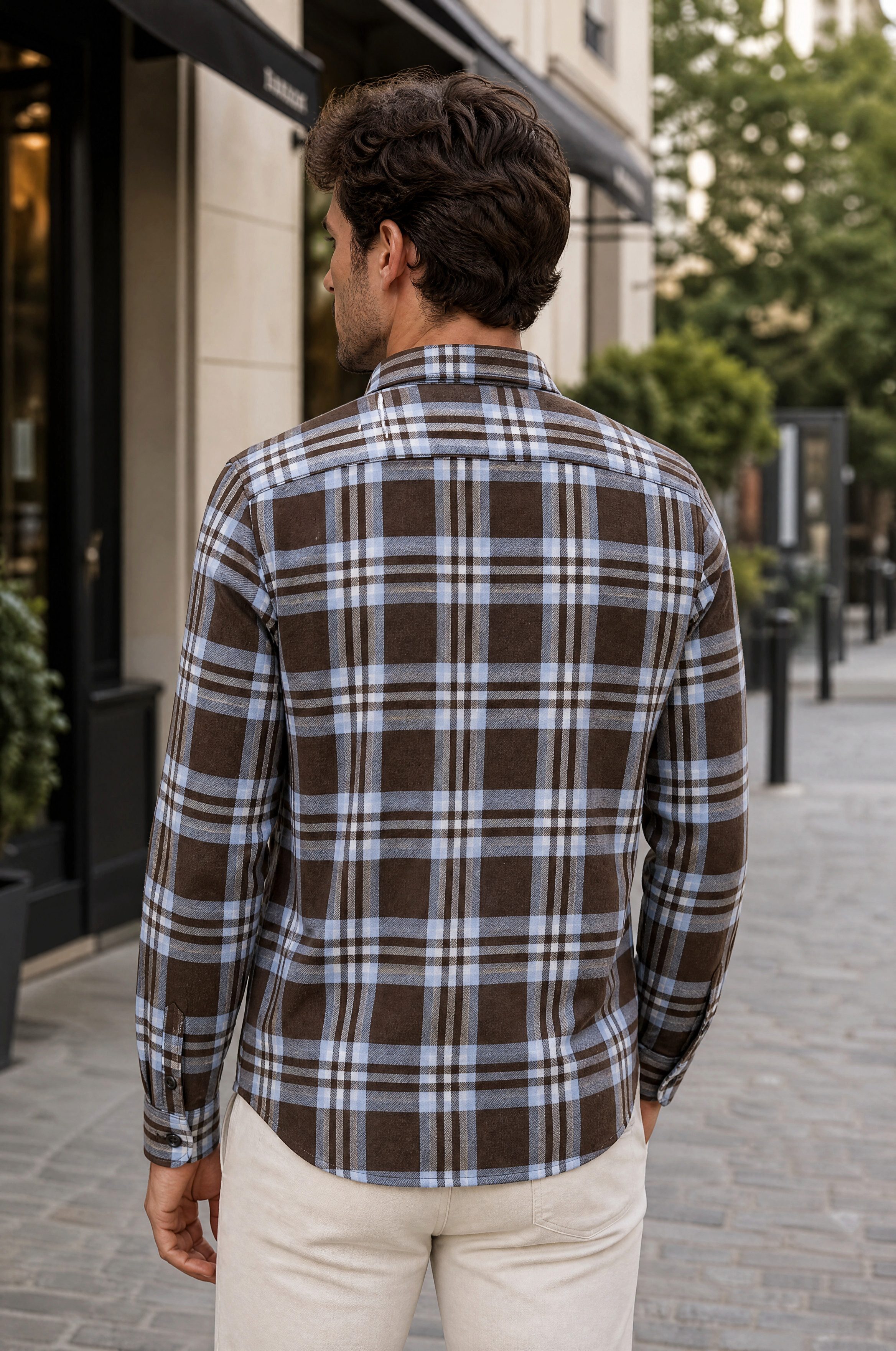 Haupt Langarmhemd Regular Fit Tall Flanell Langarm-Herrenhemd Karo Brown-Blue Frühling