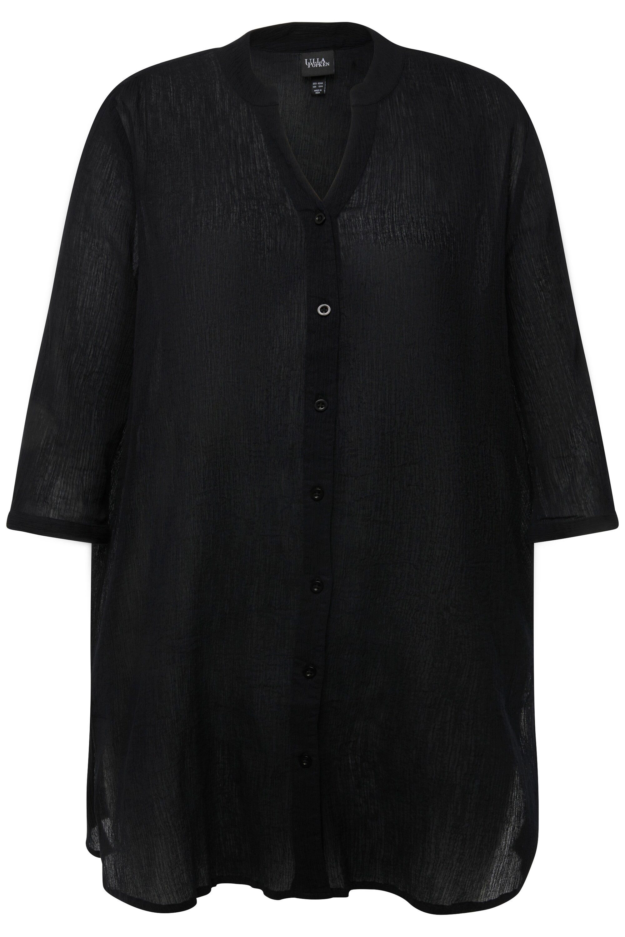 Ulla Popken Hemdbluse Longbluse Krepp Stehkragen günstig online kaufen