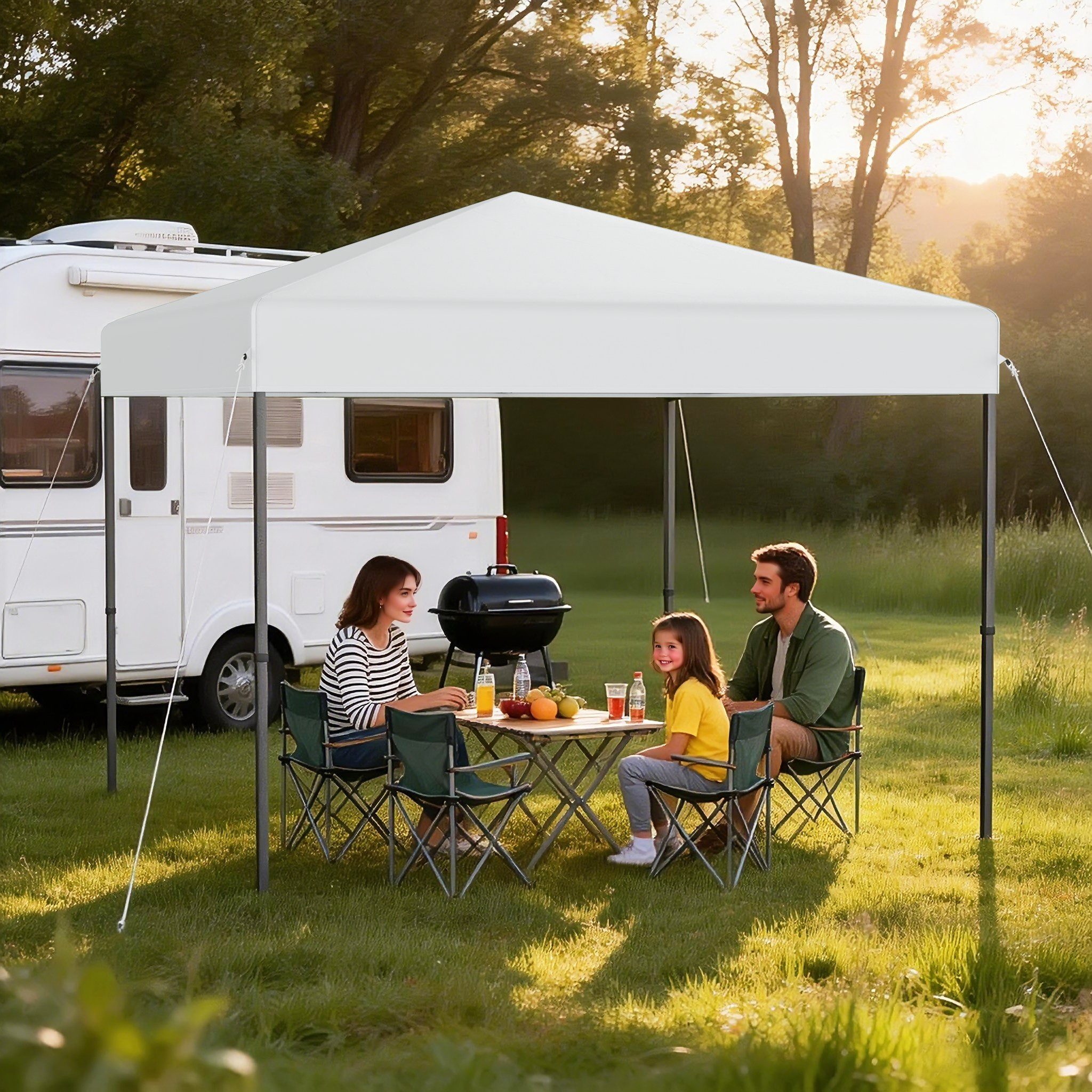 FIVMEN Pavillon Pop Up Partyzelt 3X3m Winterfest Stabil, Höheverstellbar 240-260cm, (Anthrazit Grau Weiß Grün), Faltbar für Garten Camping Hochzeit Innenhof