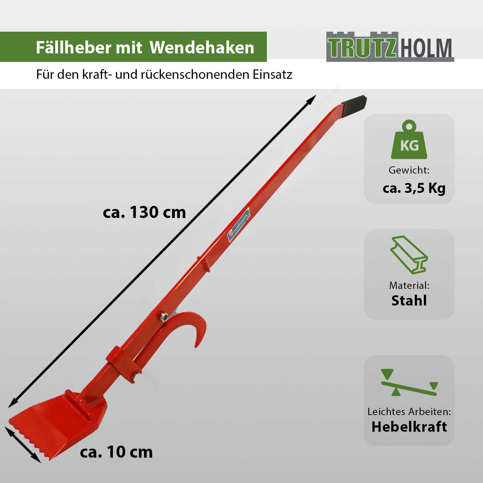 TRUTZHOLM Fällheber Profi 130 cm 10 cm breit Wendehaken Stammwender Baumfällheber, max. 500 kg Traglast, Artikel, 1-tlg.], robuste Konstruktion