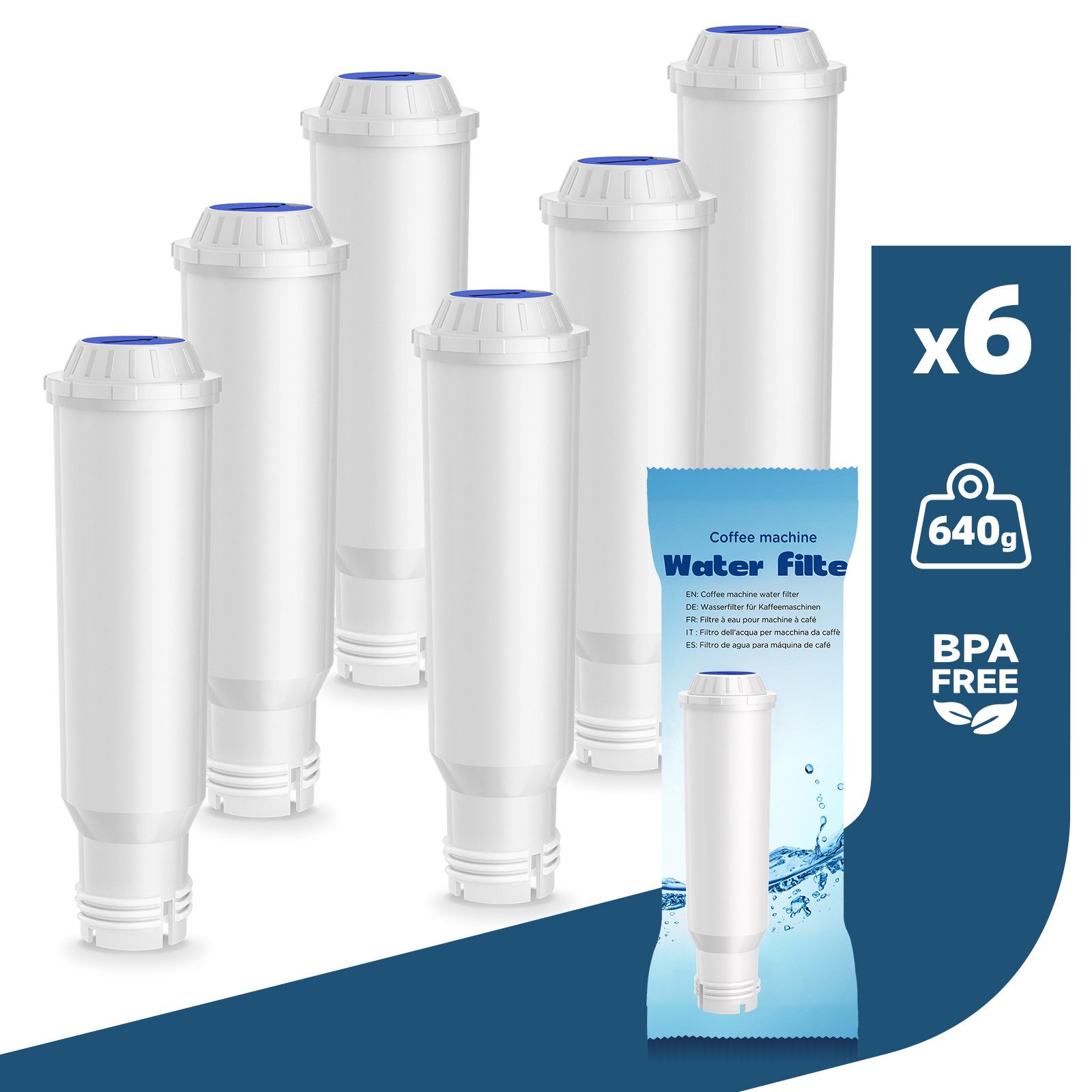 Filswa Wasserfilter Für Melitta®, Nivona®, Krups® F088, 6 Stück Filterpatronen, Zubehör für Kompatibel mit Krups F088 Melitta Pro Aqua, AEG, Bosch, Siemens, Nivona, Melitta, eine Kaffeemaschine vor starker Verkalkung schützen