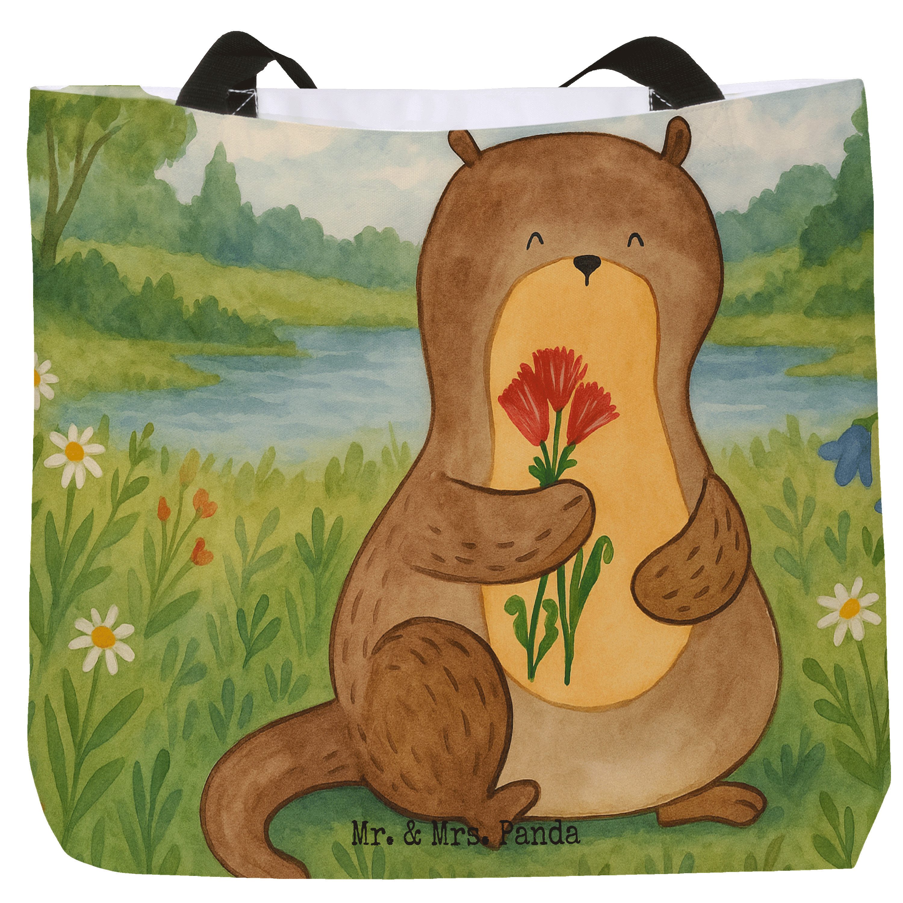 Shopper Otter Blumenstrauß Design, Einkaufstasche, Weiß, Niedlich, Beutel, Sü