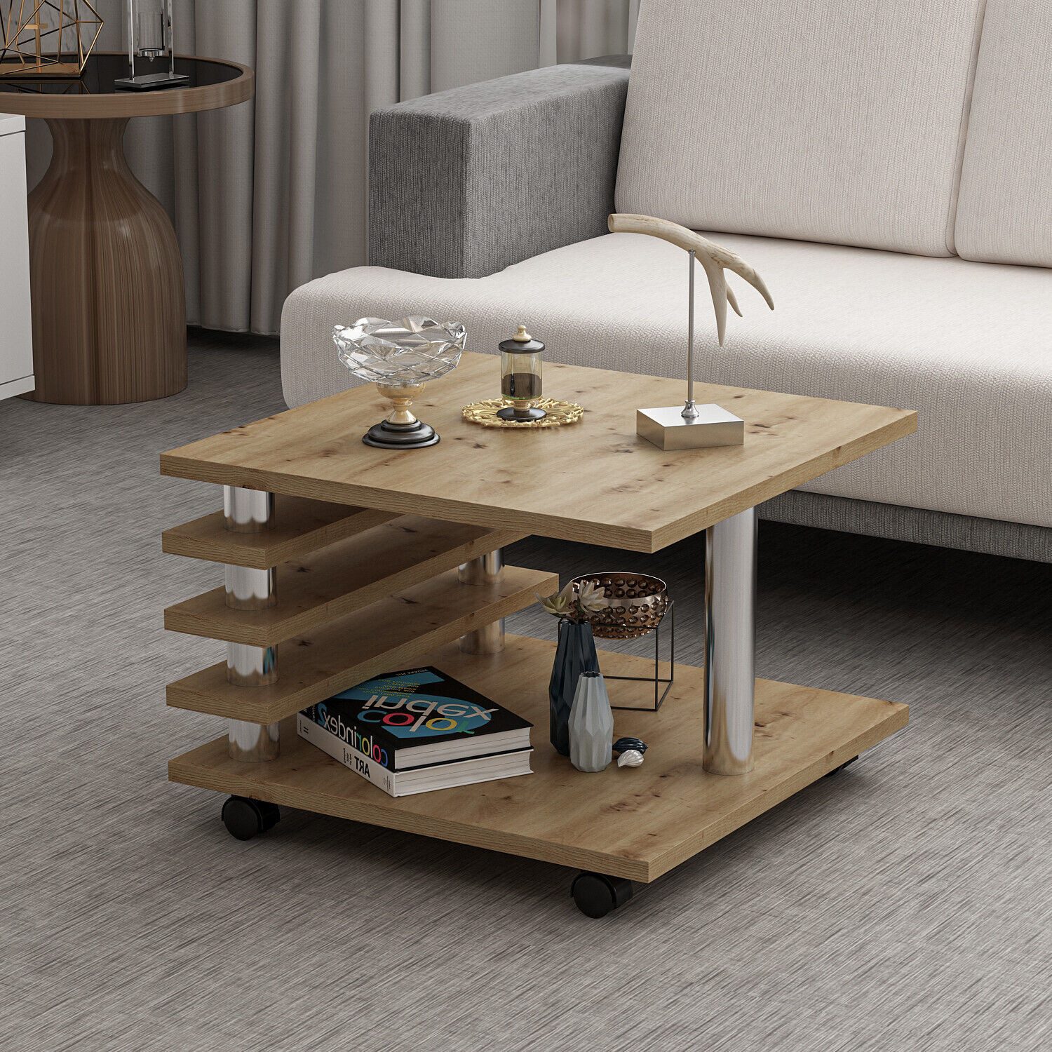 Homeline Couchtisch Couchtisch Hochglanz oder matt schwarz-weiß oder Eiche 65x65x44 cm