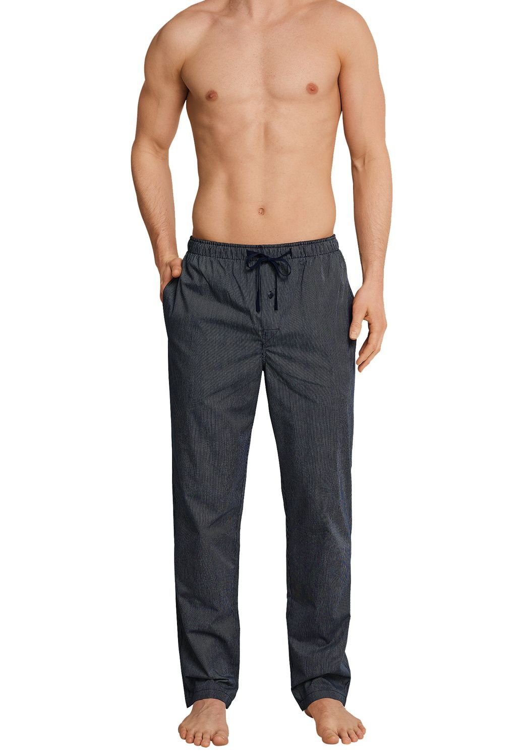 Schiesser Pyjama navy Pyjamahose, 1 gestreift tlg) Hose, Baumwolle, (nur seitliche Mix+Relax Sofahose Taschen, Schlafhose, reine