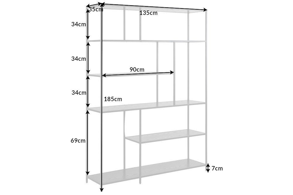 · · SLIM schwarz, mit Wohnzimmer Einzelartikel Holzwerkstoff · 1-tlg., · Bücherregal Ablage LINE Metall 185x135cm Industrial riess-ambiente