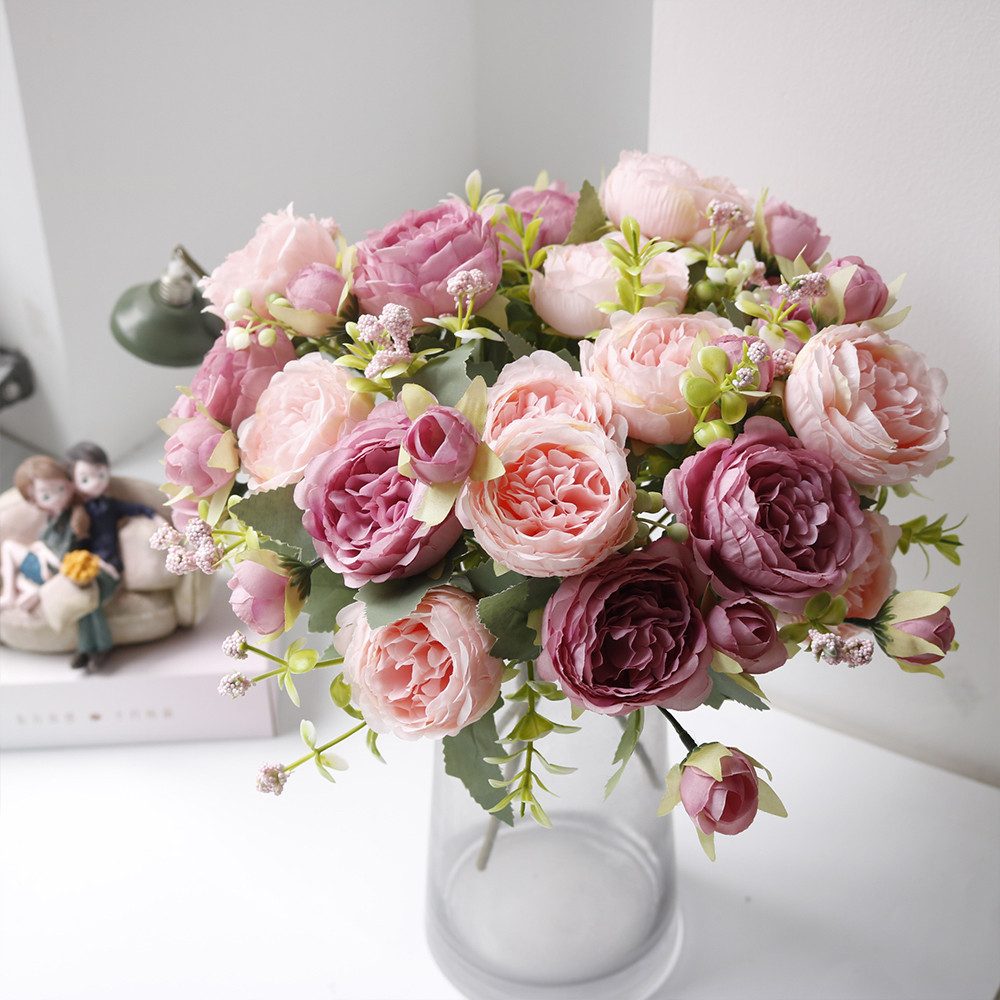 Kunstblumenstrauß Rugosa-Rose Künstliche Blumen SeidenRugosa-Rose rosa, MOPUEA, Hochwertige Materialien und lebendige Gestaltung
