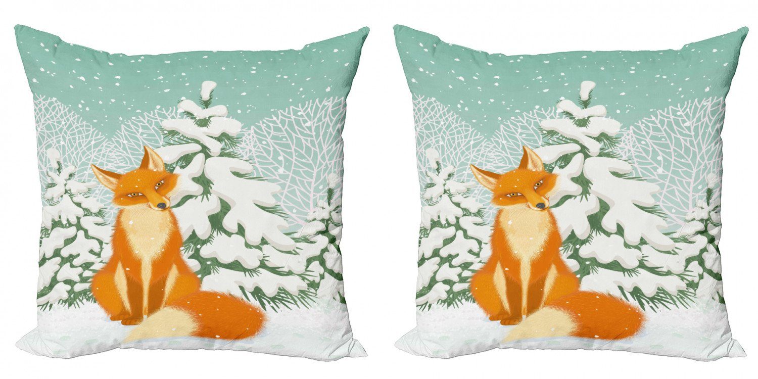 Kissenbezüge Modern Accent Doppelseitiger Digitaldruck, Abakuhaus (2 Stück), Fuchs Red Fox Winterwald Weihnachten