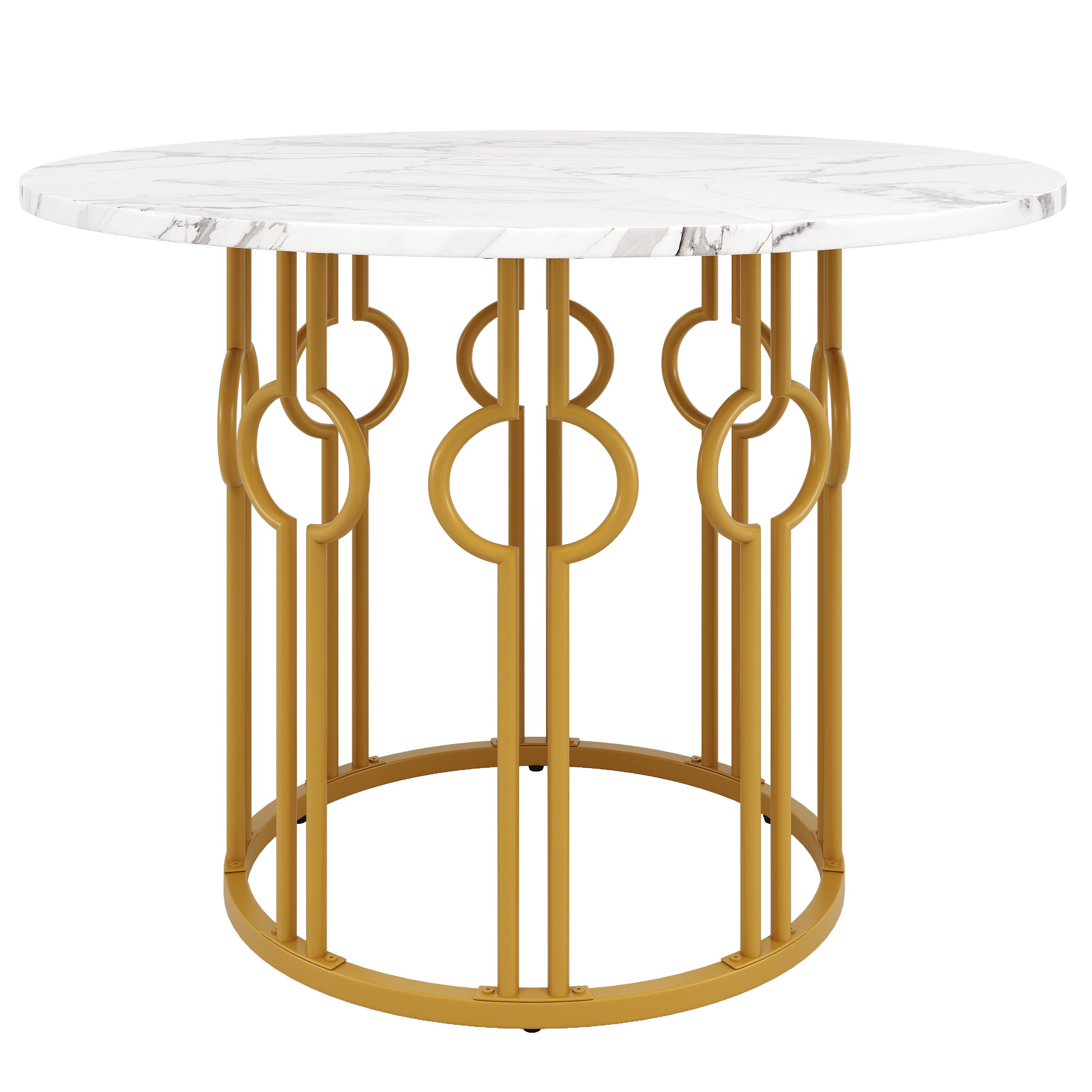 Flieks Esstisch (100x76 cm, 1-St., 1 Tisch), runder Küchentisch, Tischplatte in weiße Marmoroptik, Metallbeine